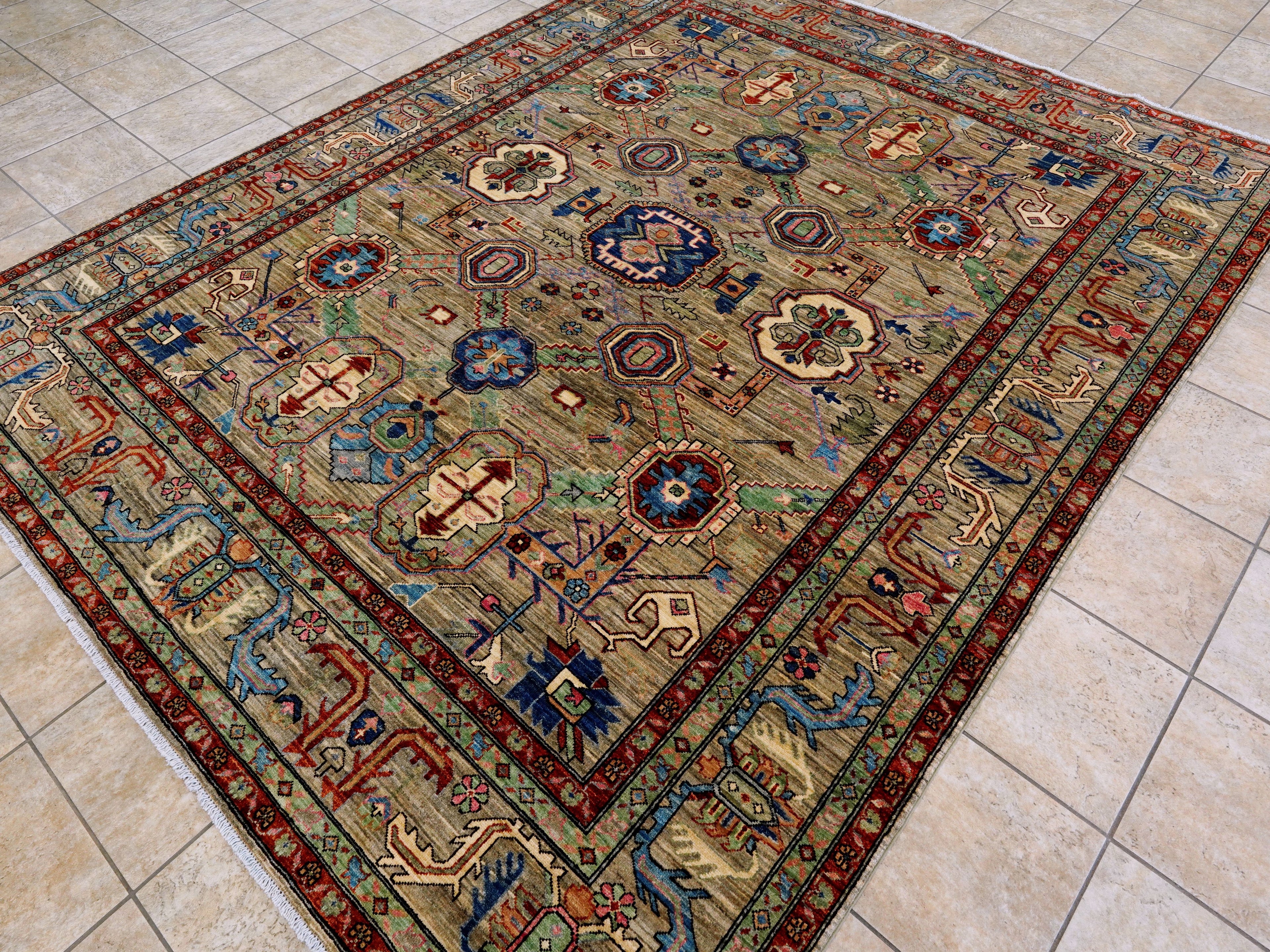 8x10 Ft Brown Oriental Rug - Hand Knotted Afghan Rug