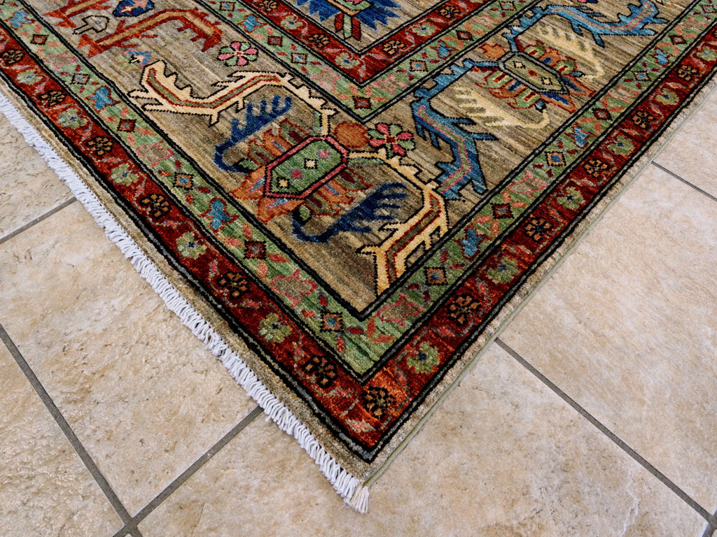 8x10 Ft Brown Oriental Rug - Hand Knotted Afghan Rug