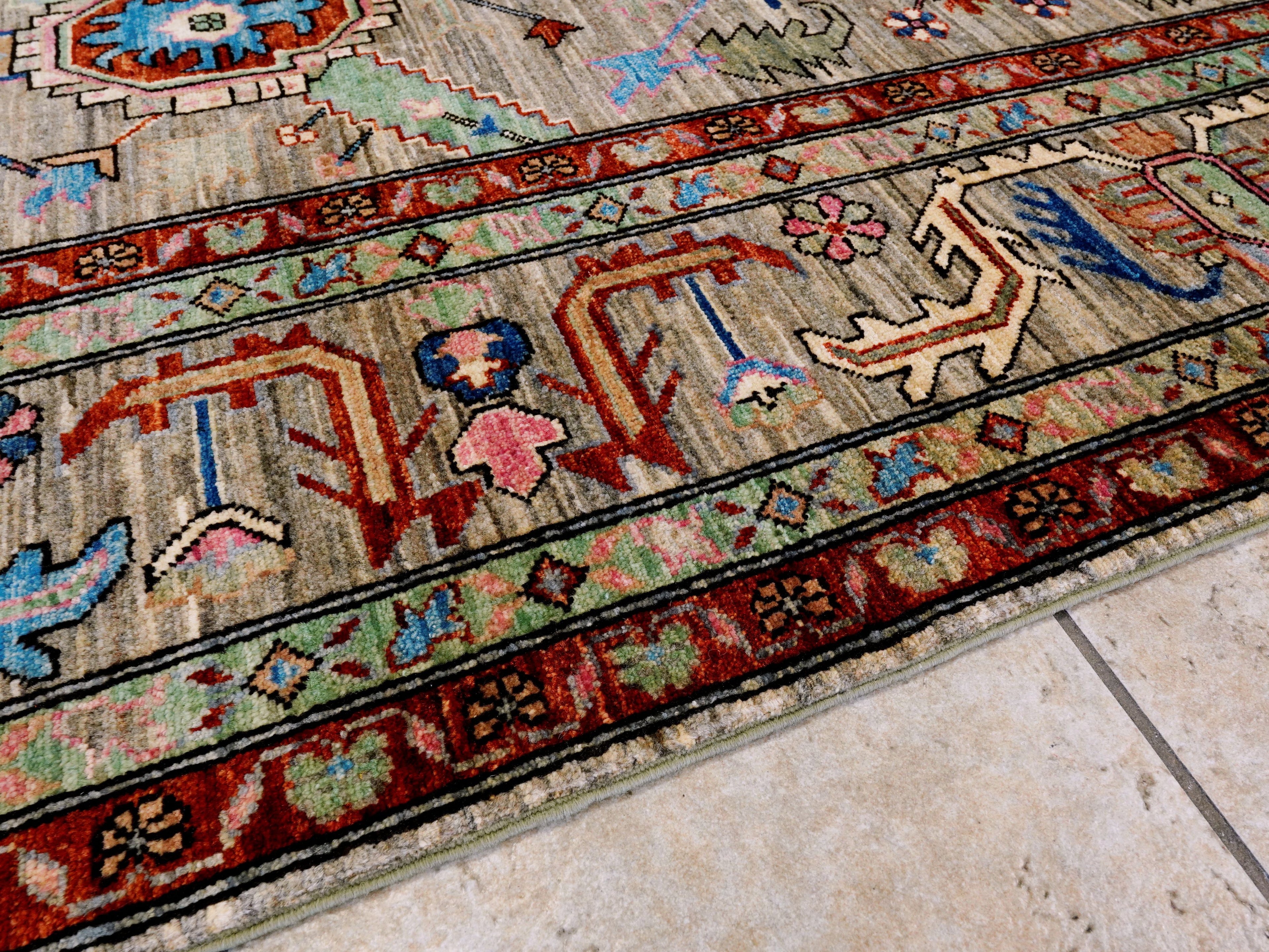 8x10 Ft Brown Oriental Rug - Hand Knotted Afghan Rug