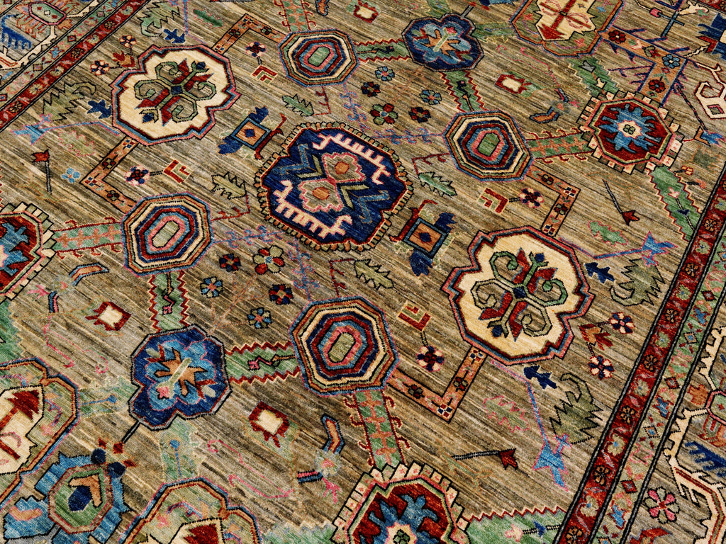 8x10 Ft Brown Oriental Rug - Hand Knotted Afghan Rug