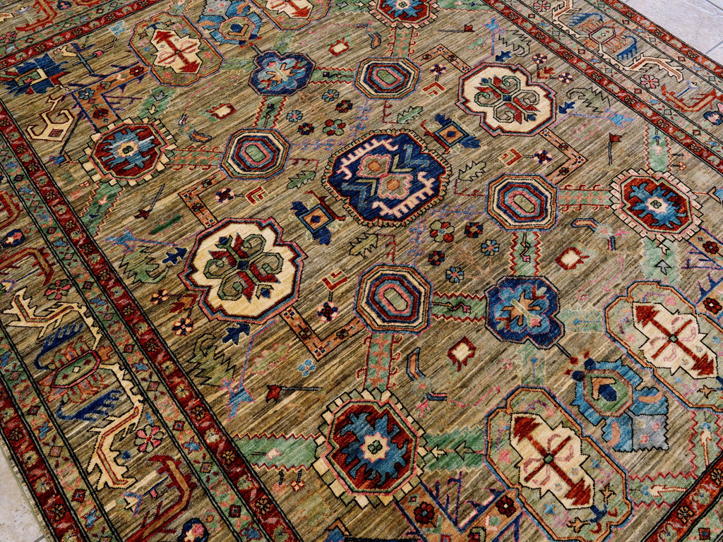 8x10 Ft Brown Oriental Rug - Hand Knotted Afghan Rug