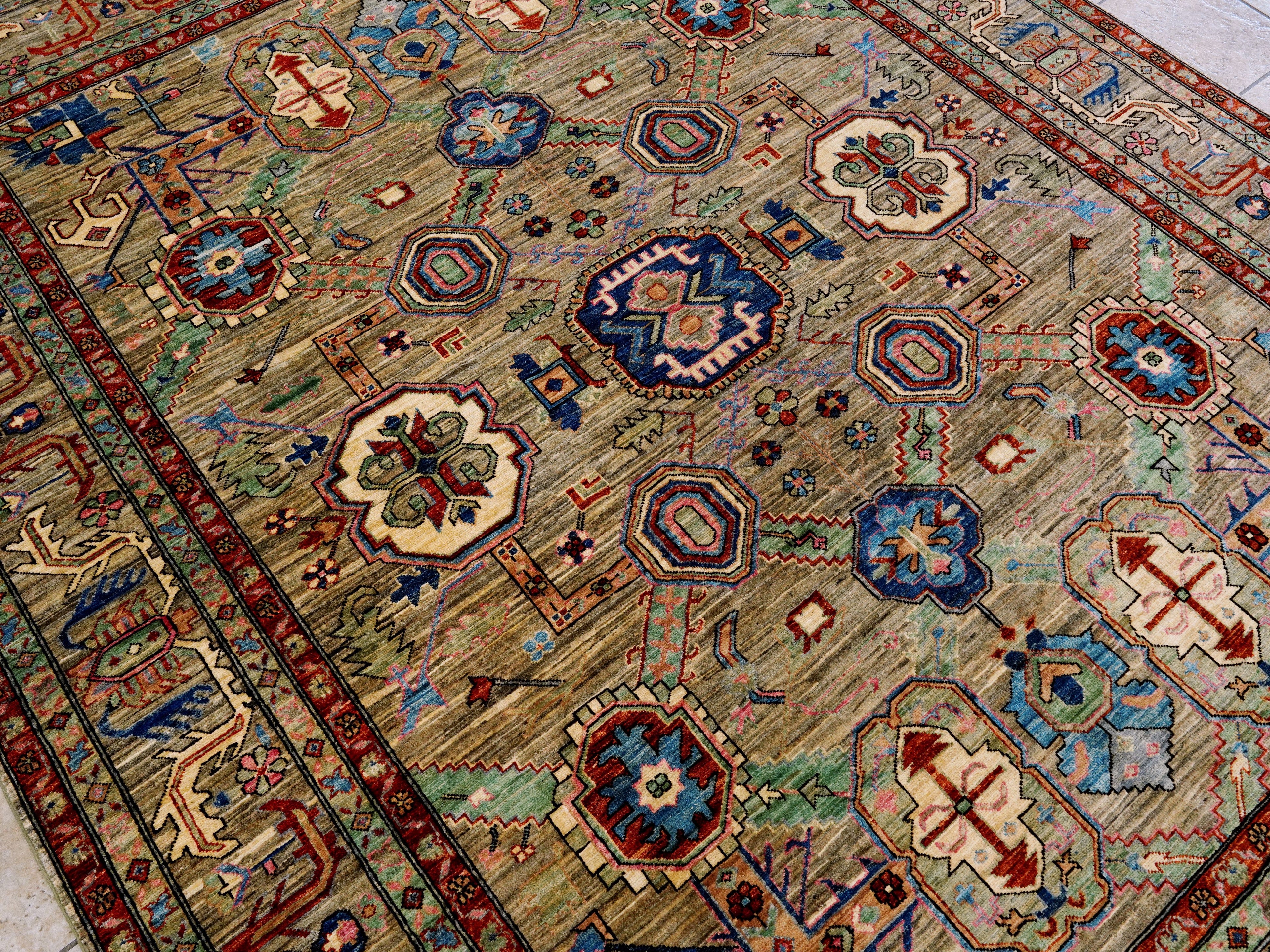 8x10 Ft Brown Oriental Rug - Hand Knotted Afghan Rug