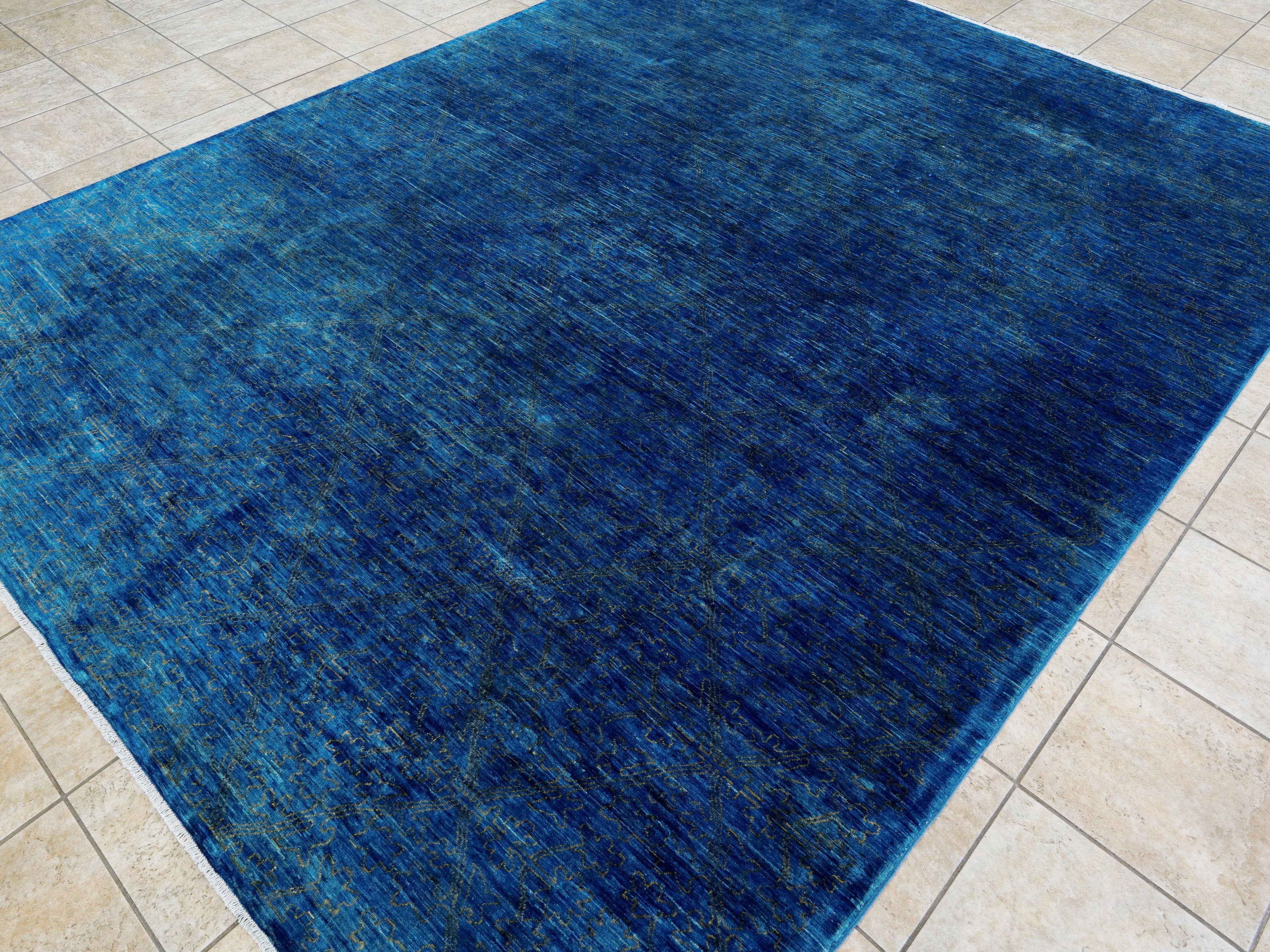 8x10 Ft Blue Gabbeh Rug - Hand Knotted Afghan Rug