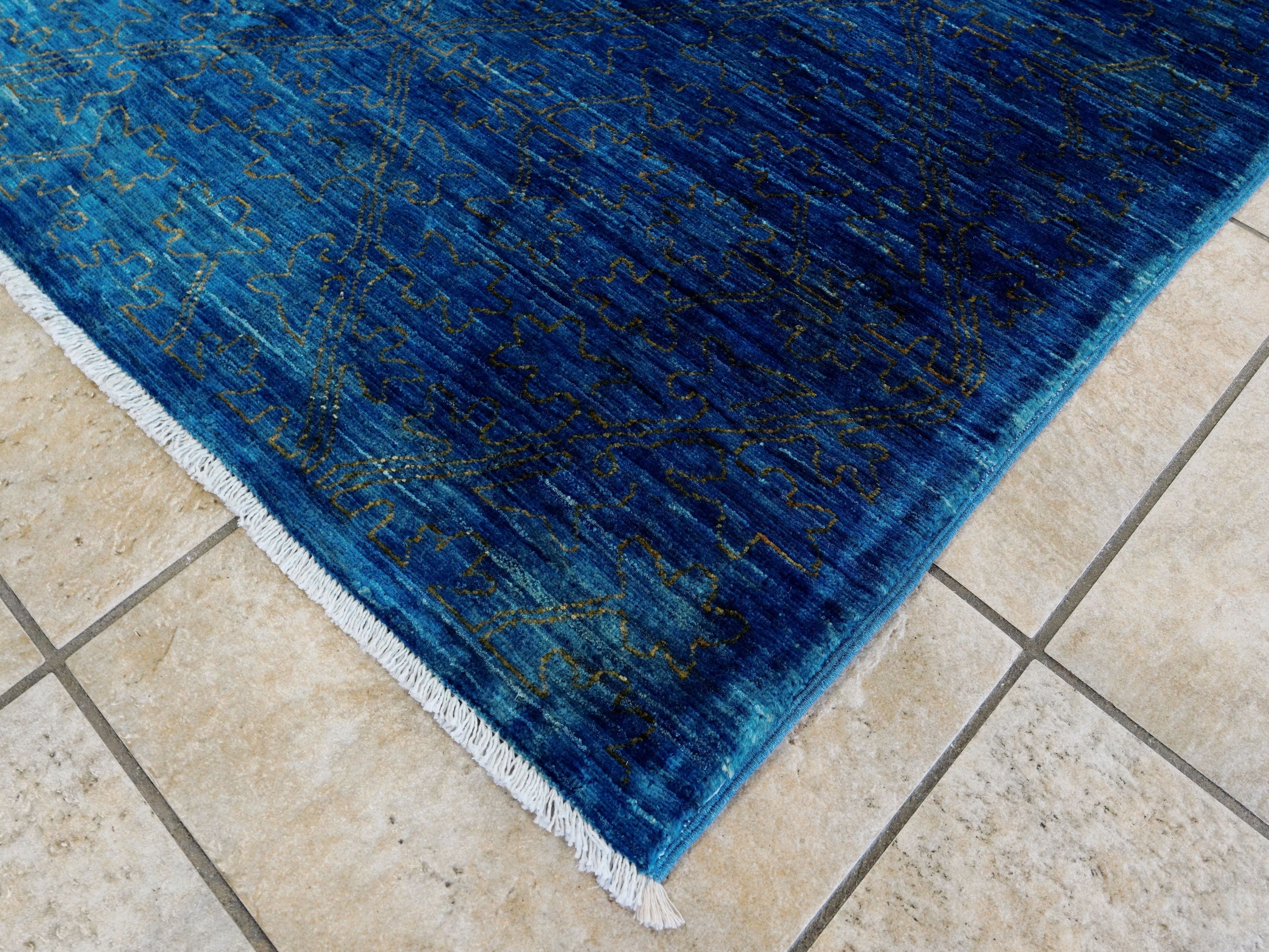 8x10 Ft Blue Gabbeh Rug - Hand Knotted Afghan Rug