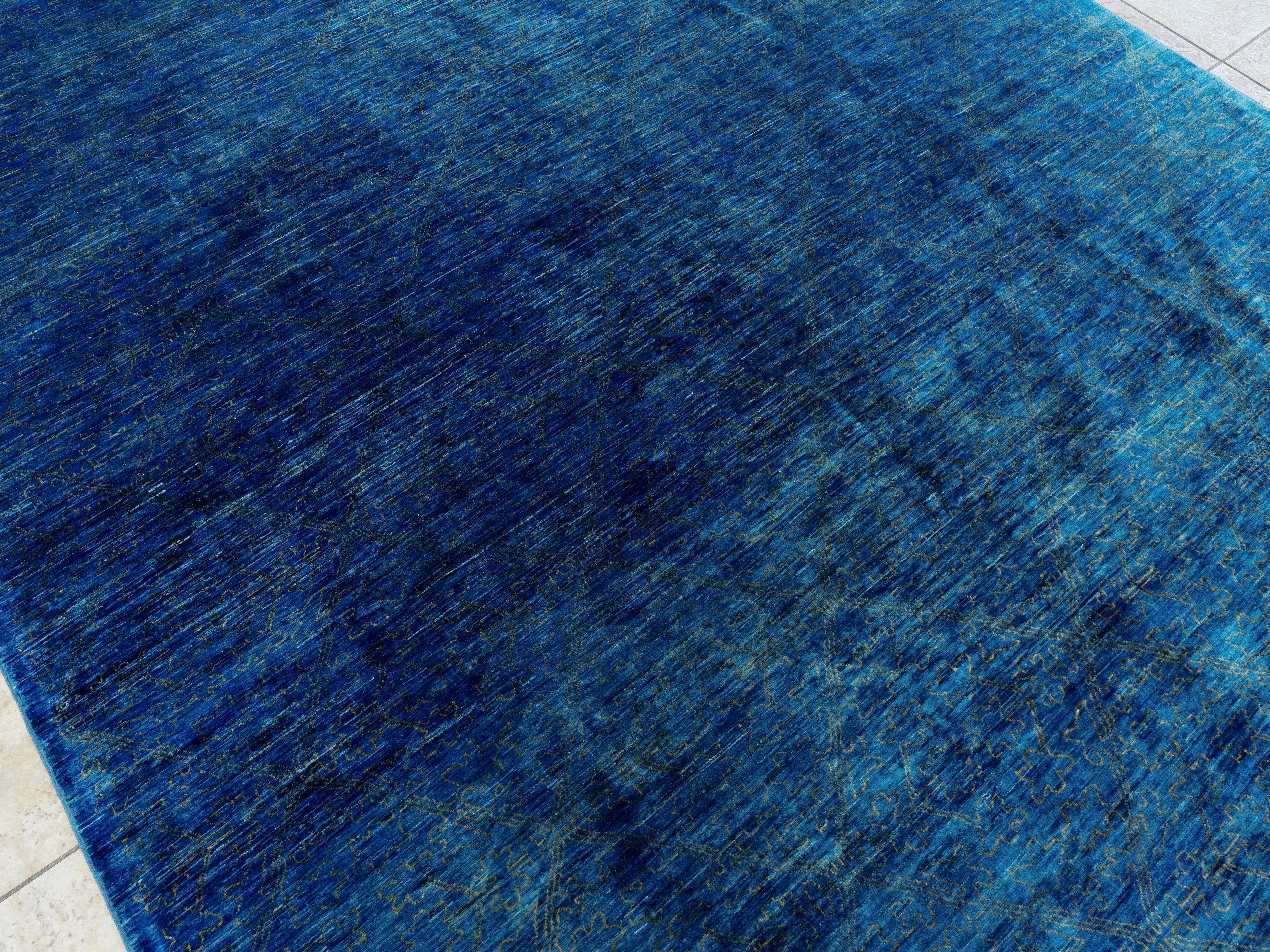 8x10 Ft Blue Gabbeh Rug - Hand Knotted Afghan Rug