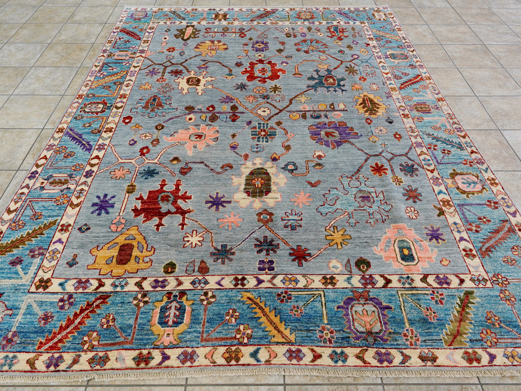 8x10 Ft Blue & Gray Oushak Rug - Afghan Hand Knotted Area Rug