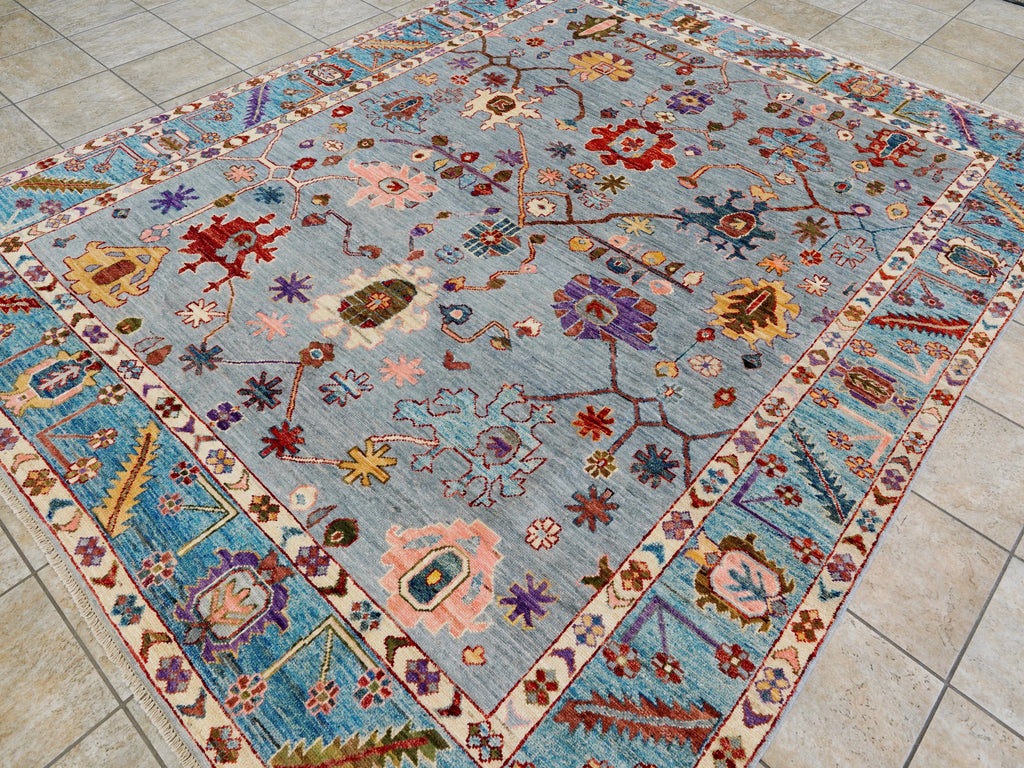 8x10 Ft Blue & Gray Oushak Rug - Afghan Hand Knotted Area Rug