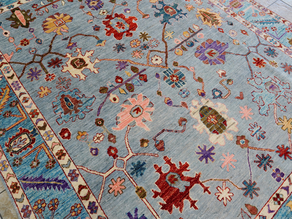 8x10 Ft Blue & Gray Oushak Rug - Afghan Hand Knotted Area Rug