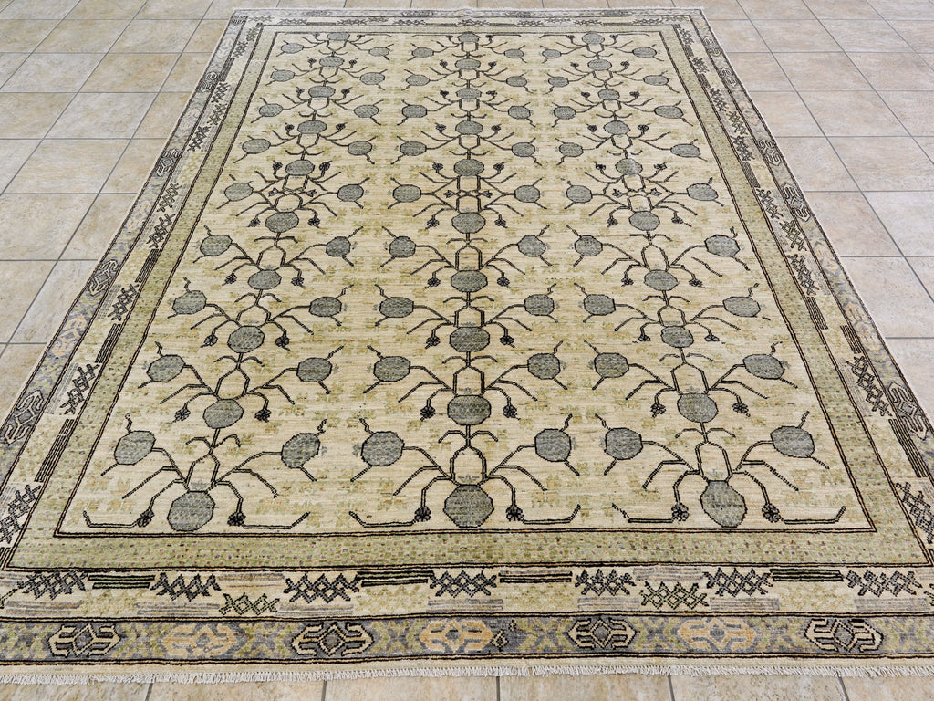 8x10 Ft Beige Green Oushak  Rug - Hand Knotted Afghan Rug