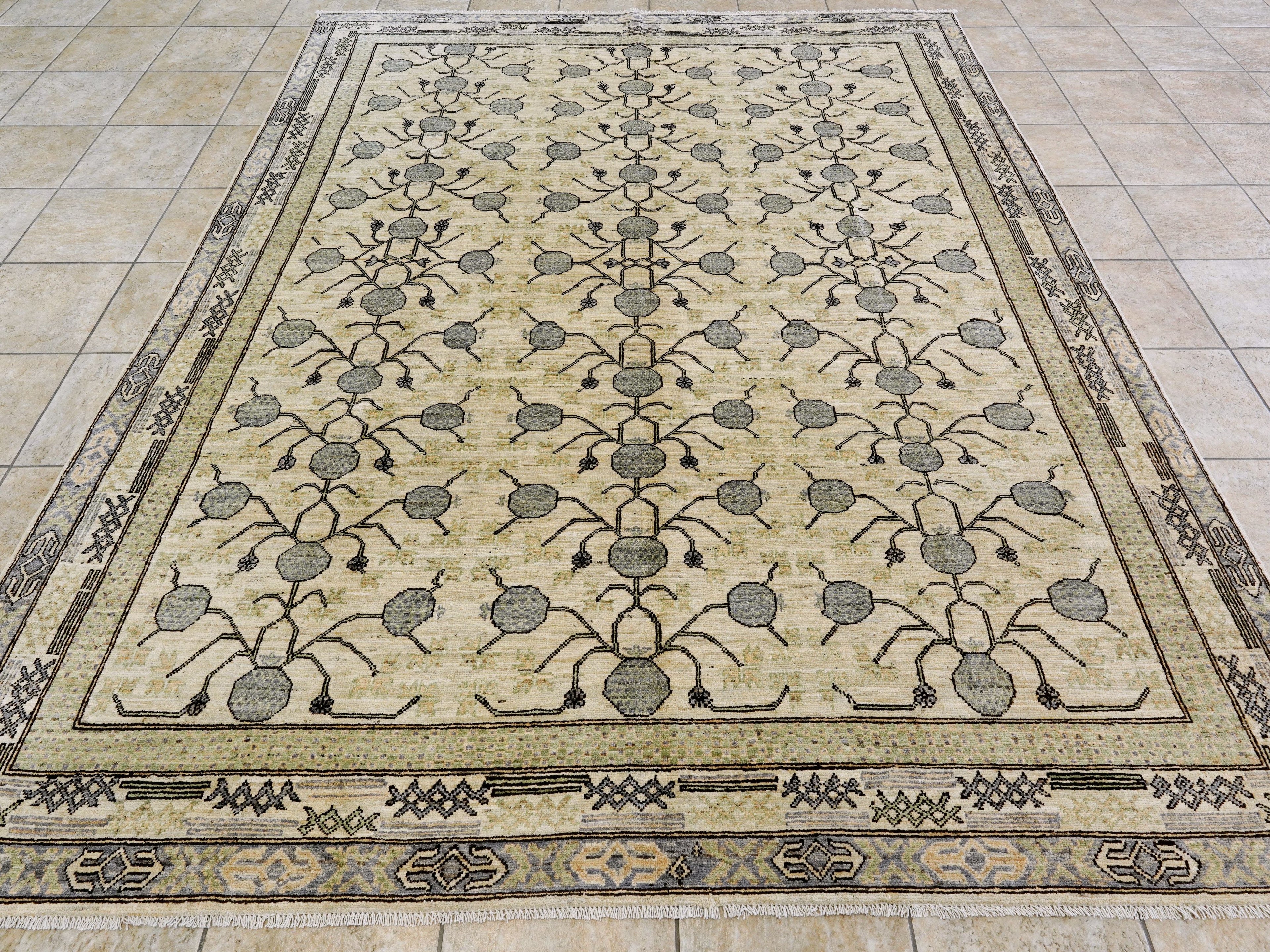 8x10 Ft Beige Green Oushak  Rug - Hand Knotted Afghan Rug