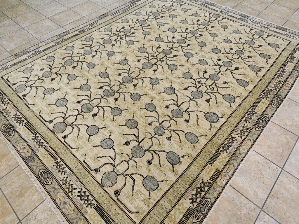 8x10 Ft Beige Green Oushak  Rug - Hand Knotted Afghan Rug