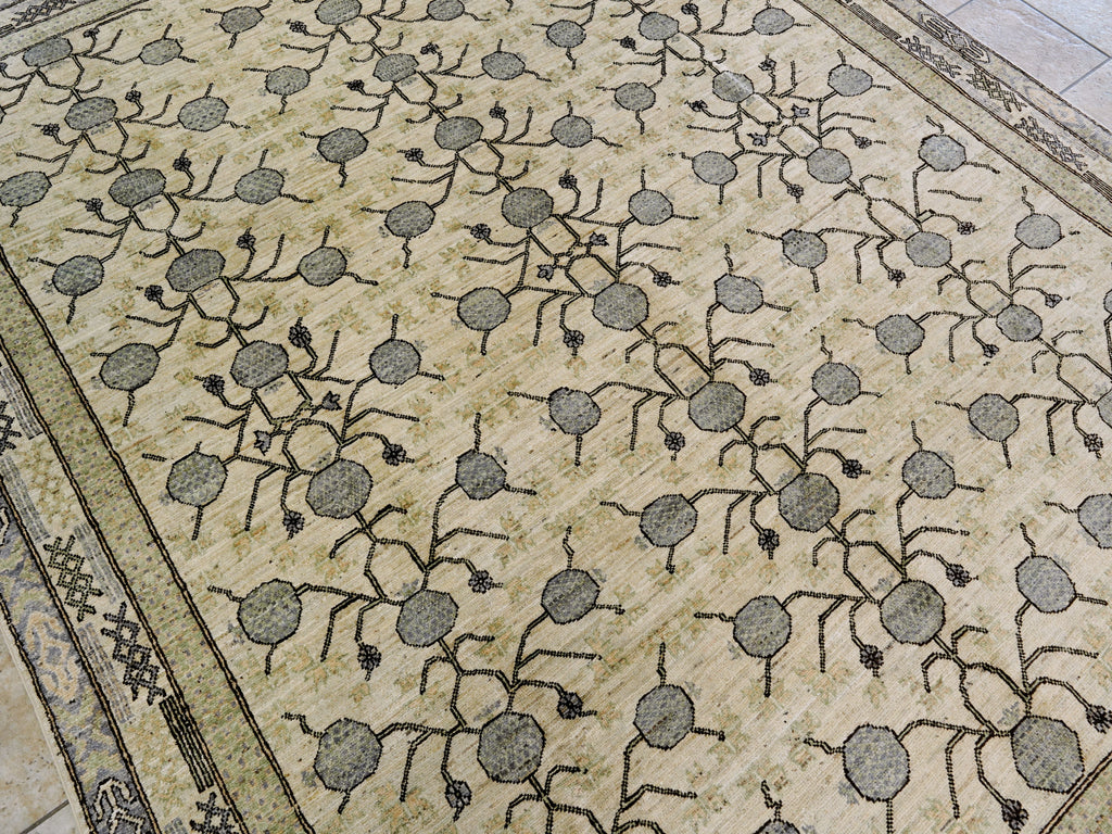 8x10 Ft Beige Green Oushak  Rug - Hand Knotted Afghan Rug