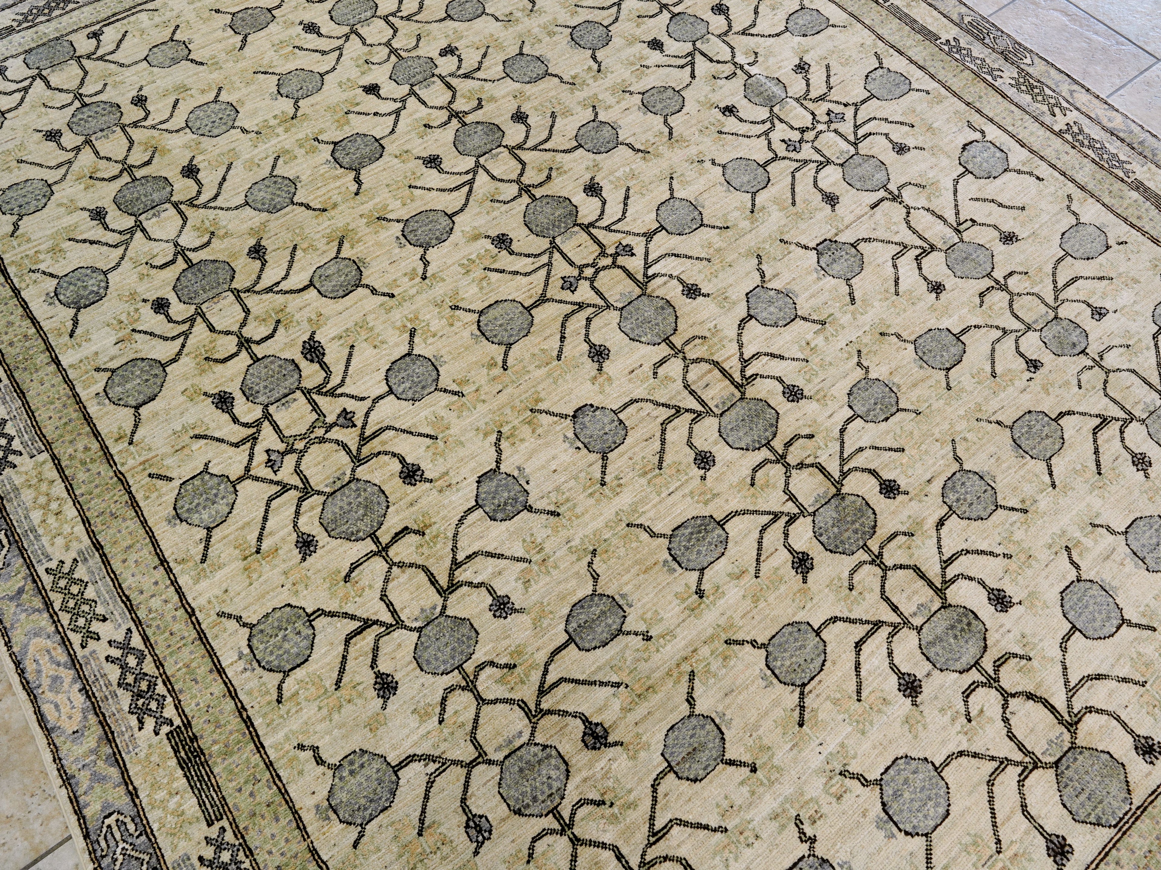 8x10 Ft Beige Green Oushak  Rug - Hand Knotted Afghan Rug