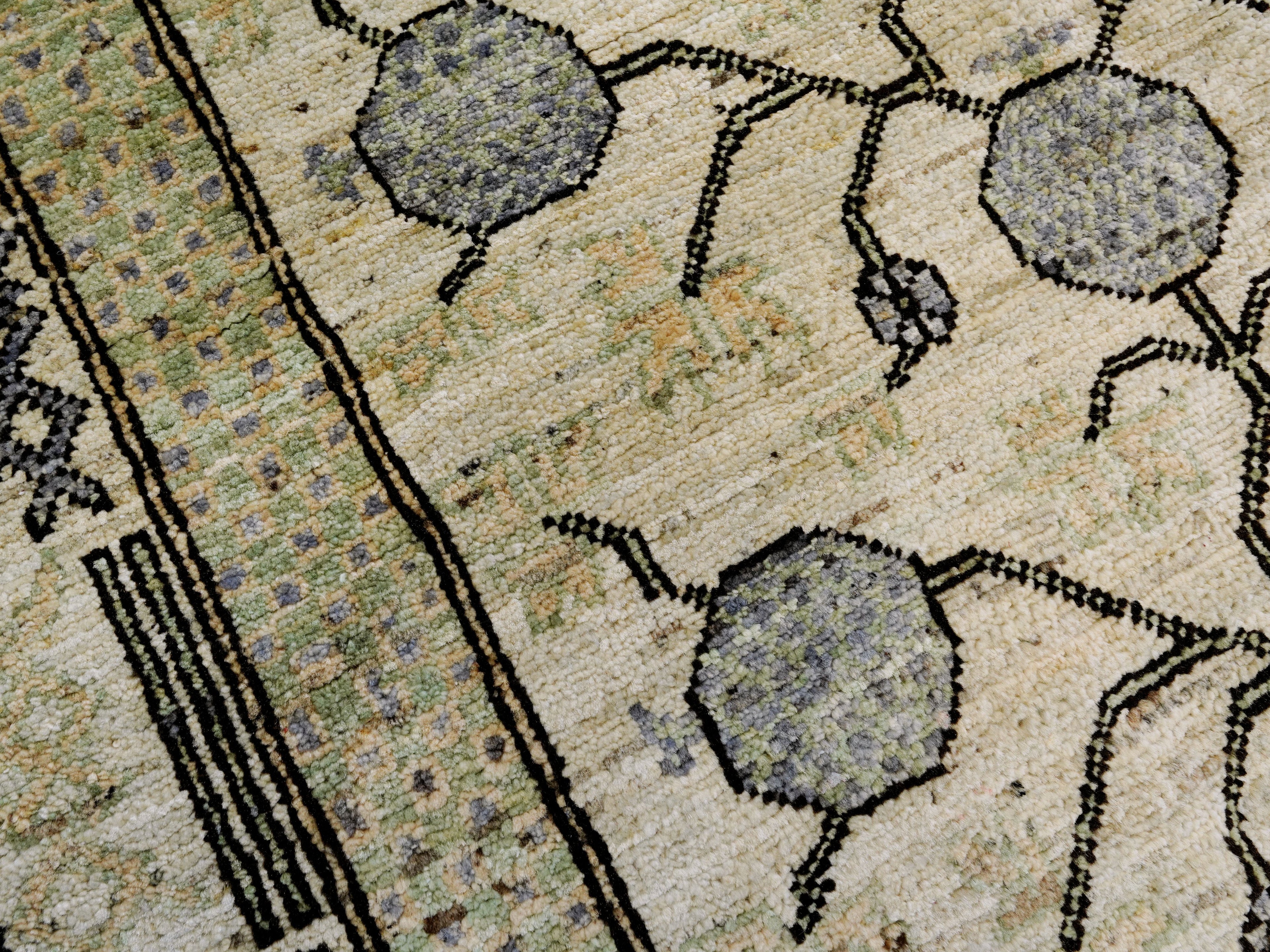 8x10 Ft Beige Green Oushak  Rug - Hand Knotted Afghan Rug