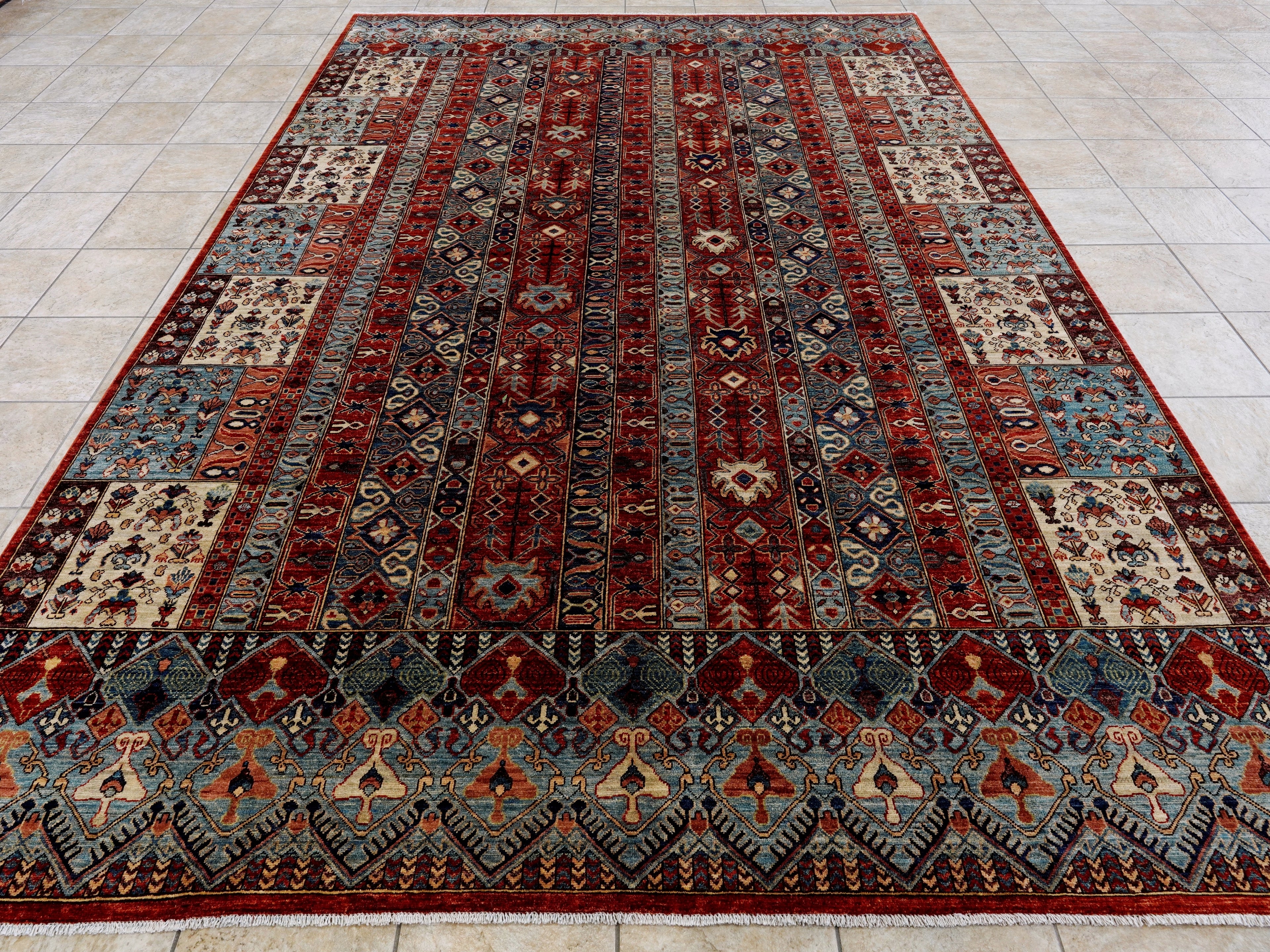 10x12 Ft Red Afghan Rug - Hand Knotted Traditional Rug