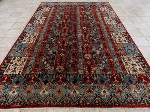 10x12 Ft Red Afghan Rug - Hand Knotted Traditional Rug