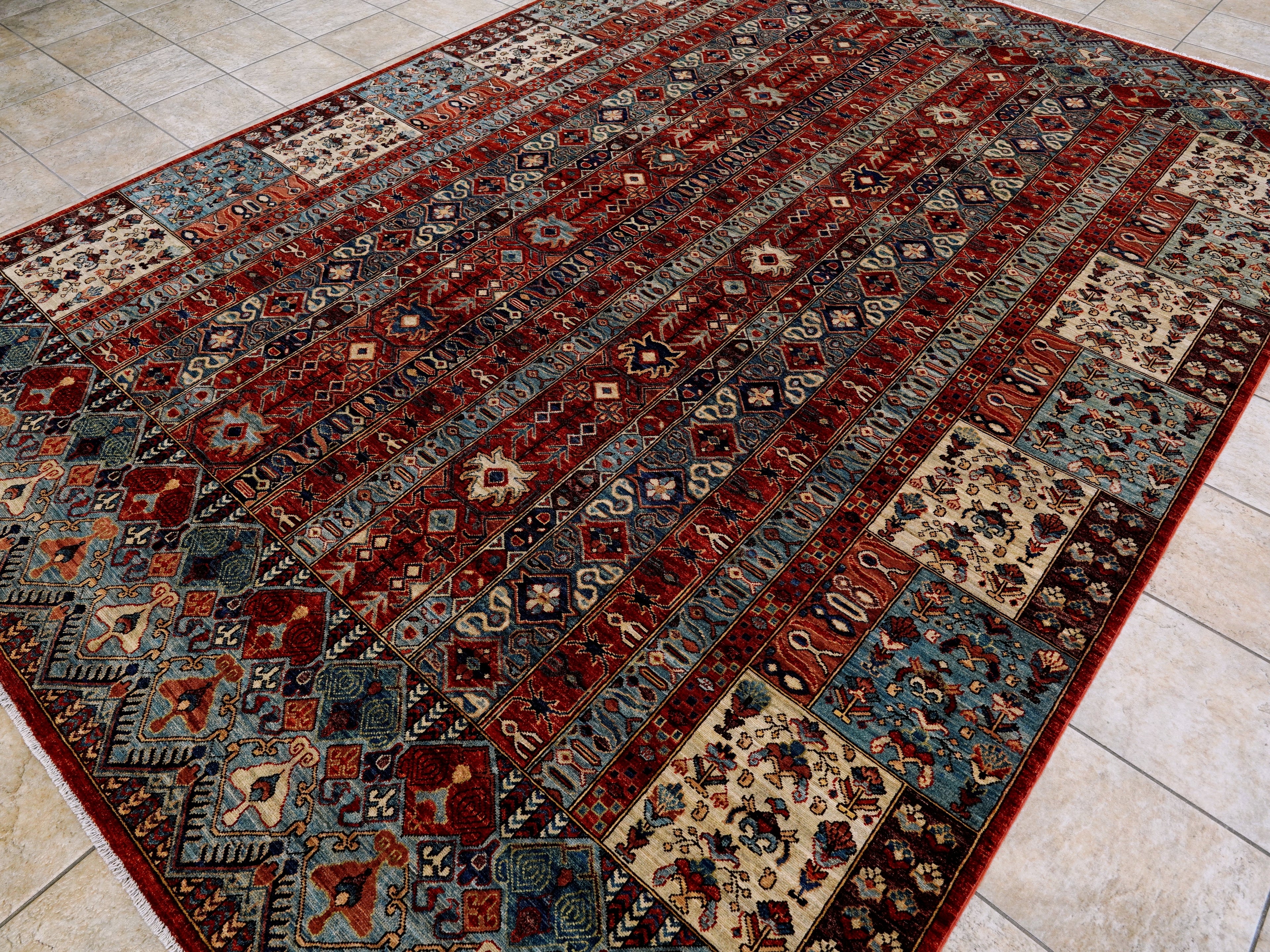 10x12 Ft Red Afghan Rug - Hand Knotted Traditional Rug