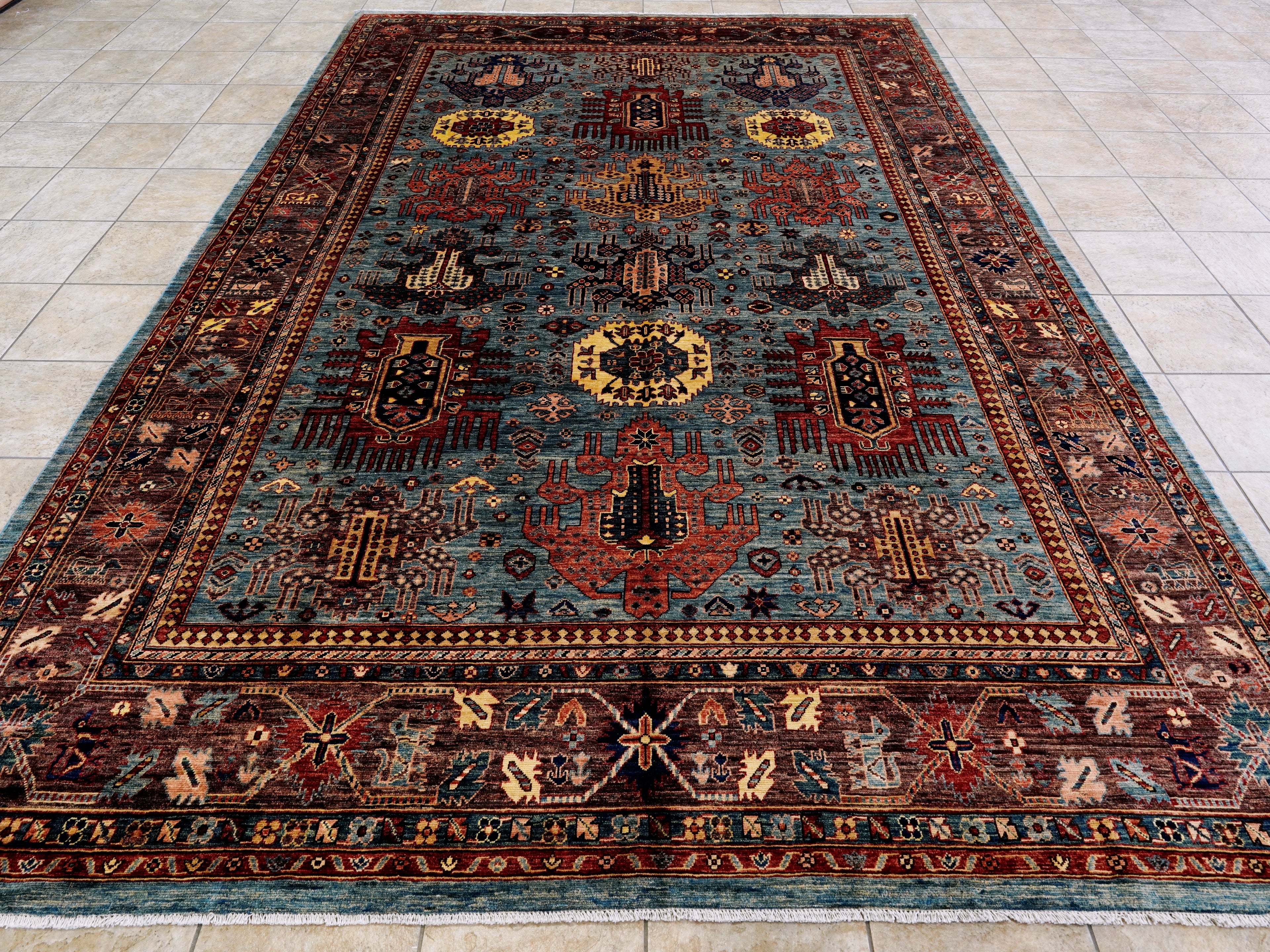 9x12 Ft Blue Kazak Rug - Hand Knotted Traditional Rug