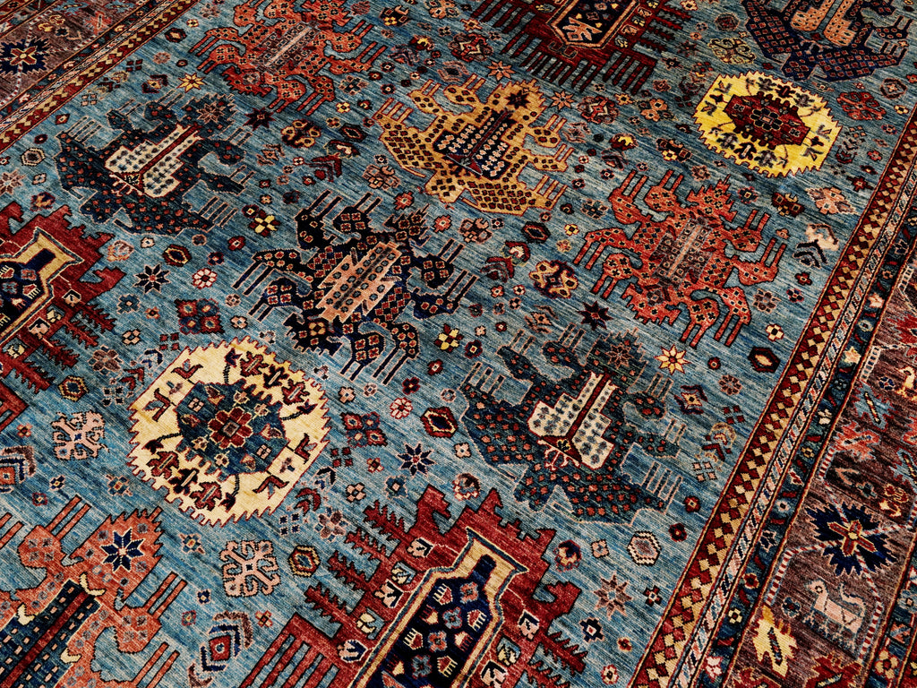 9x12 Ft Blue Kazak Rug - Hand Knotted Traditional Rug
