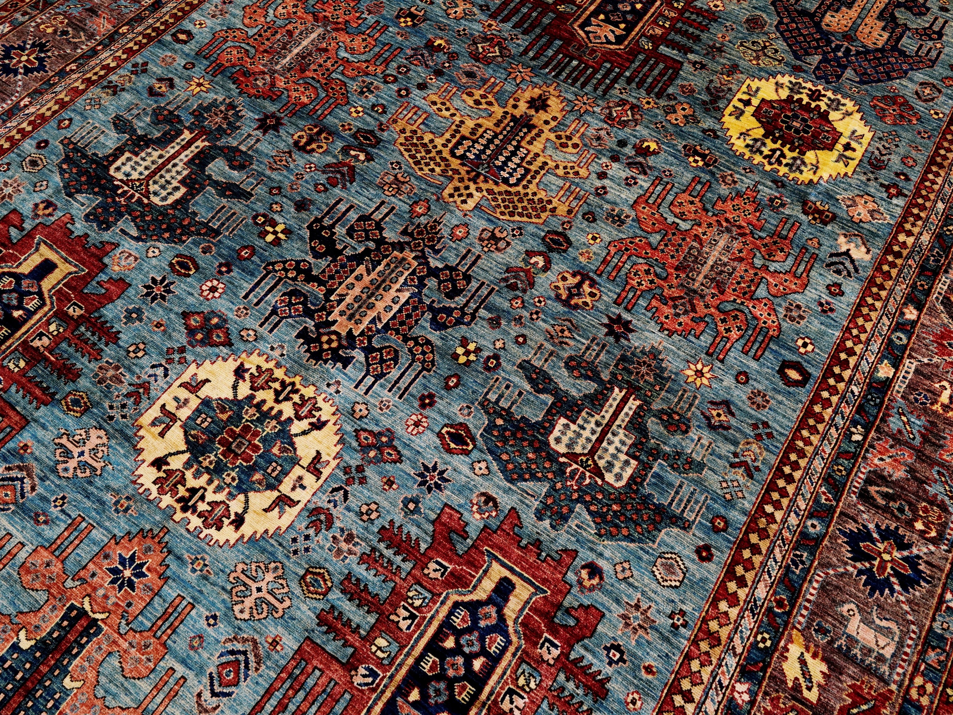 9x12 Ft Blue Kazak Rug - Hand Knotted Traditional Rug