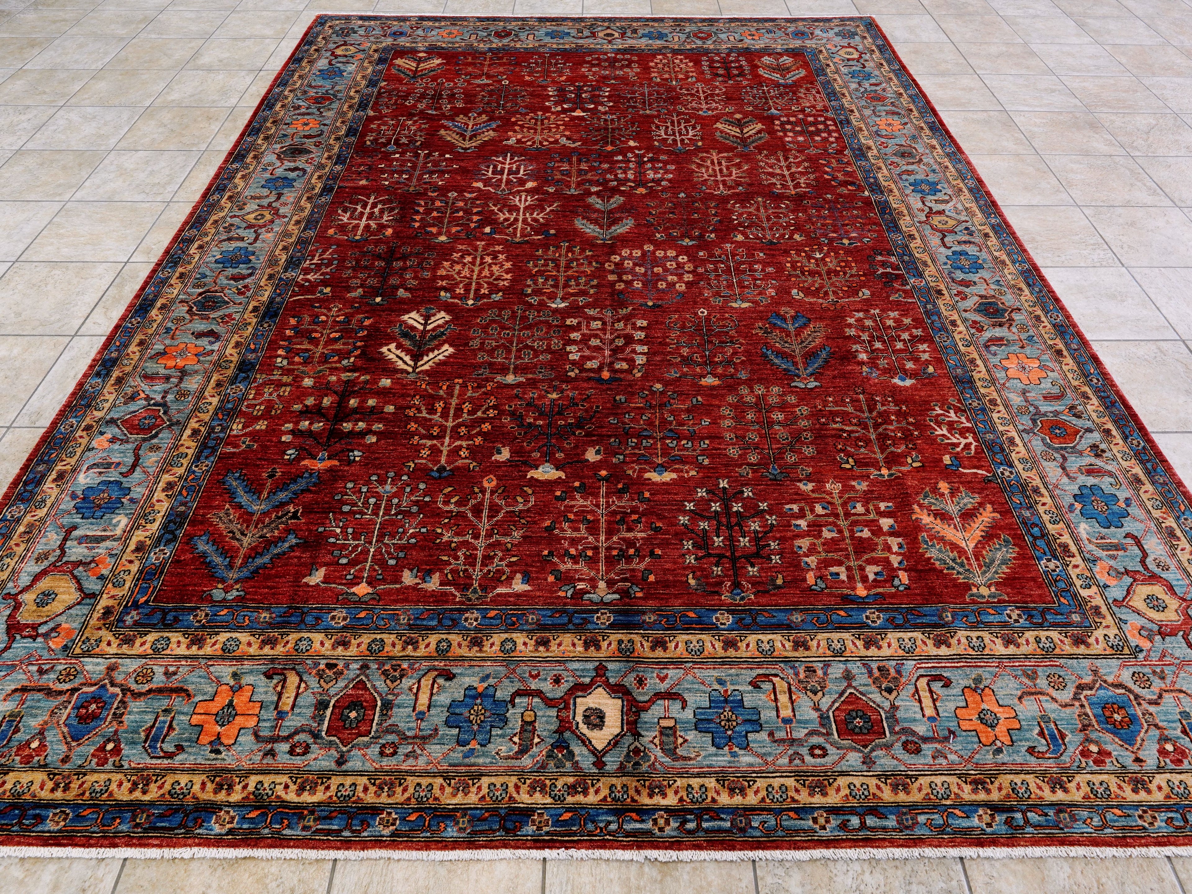 9x12 Ft Red Afghan Rug - Hand Knotted Traditional Rug