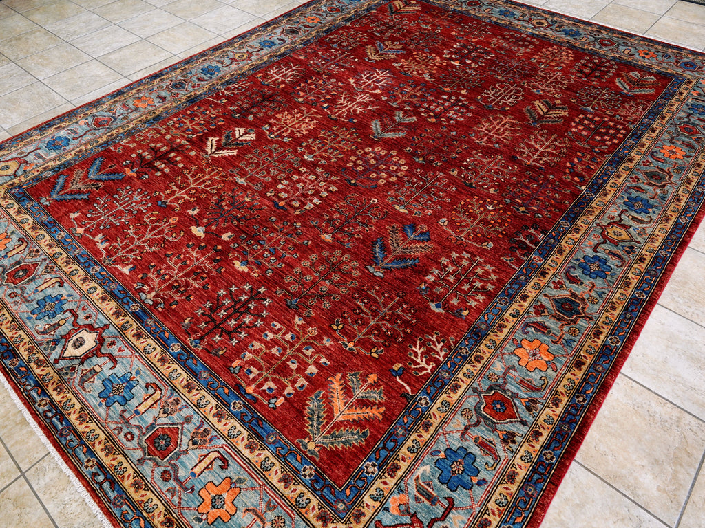 9x12 Ft Red Afghan Rug - Hand Knotted Traditional Rug