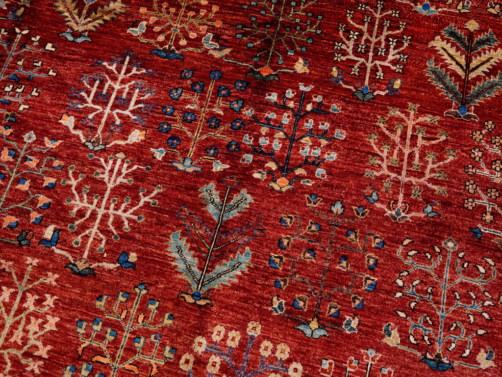 9x12 Ft Red Afghan Rug - Hand Knotted Traditional Rug