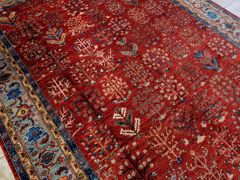 9x12 Ft Red Afghan Rug - Hand Knotted Traditional Rug