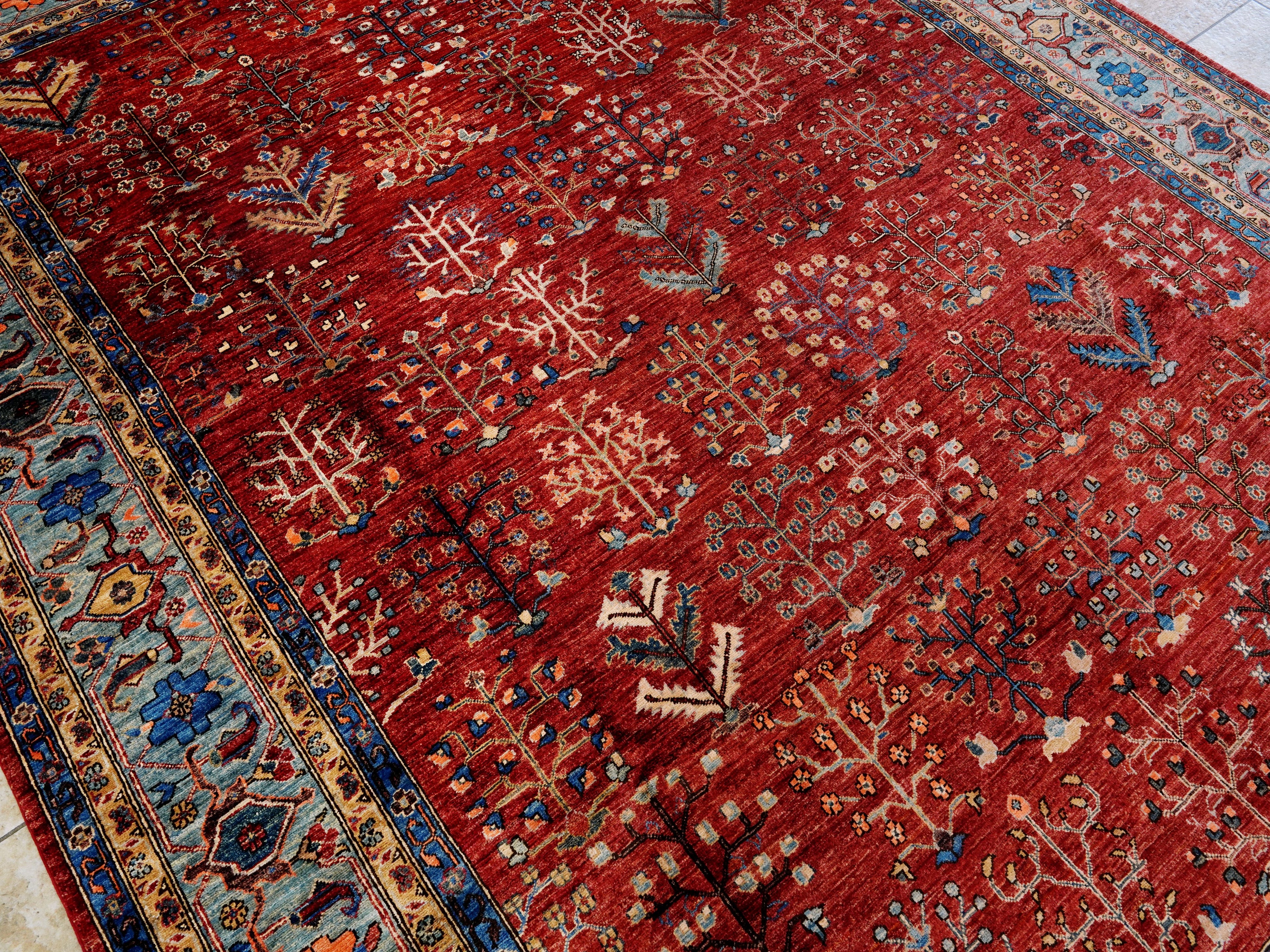 9x12 Ft Red Afghan Rug - Hand Knotted Traditional Rug