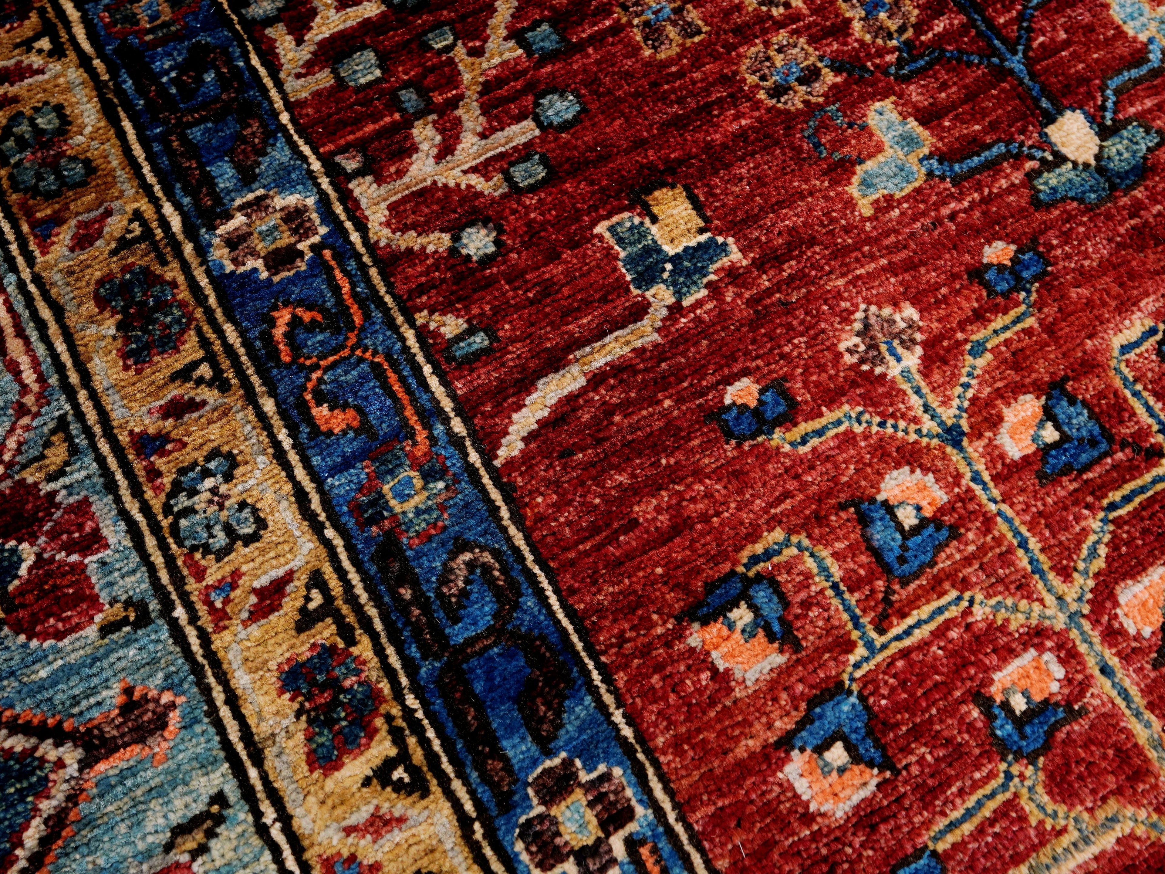 9x12 Ft Red Afghan Rug - Hand Knotted Traditional Rug