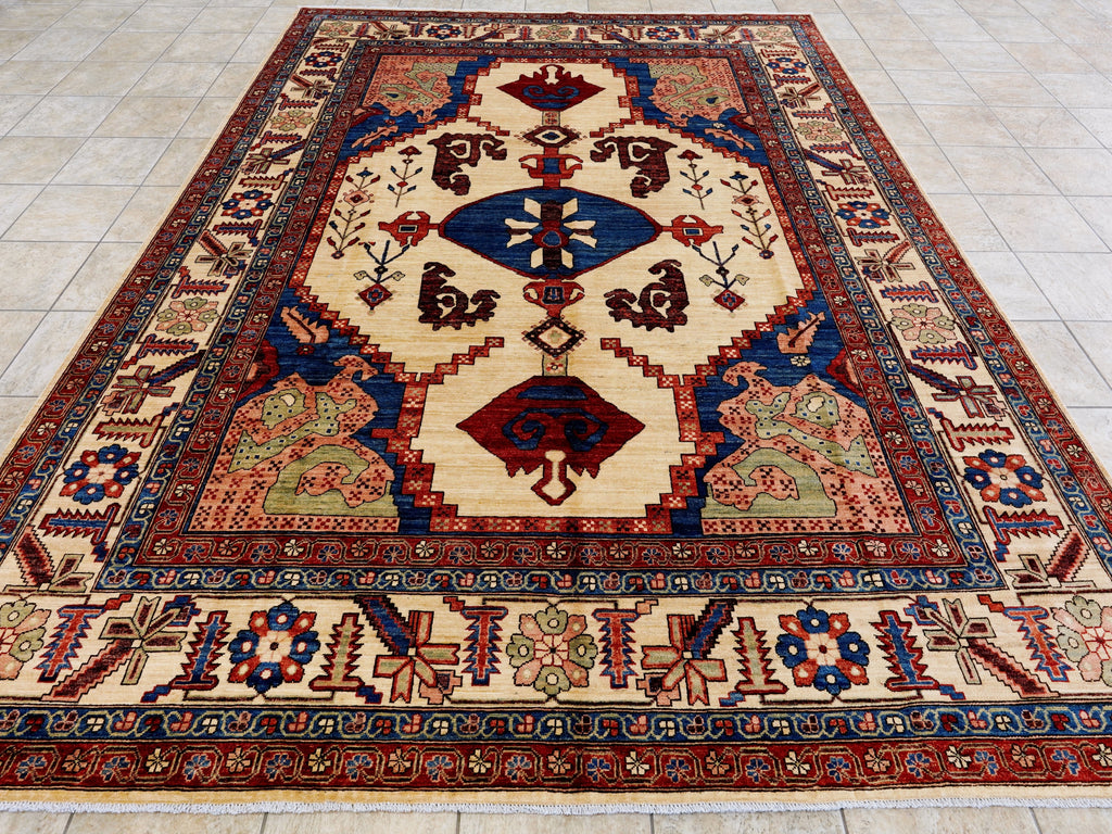 9x12 Ft Red & Beige Afghan Rug - Hand Knotted Traditional Rug