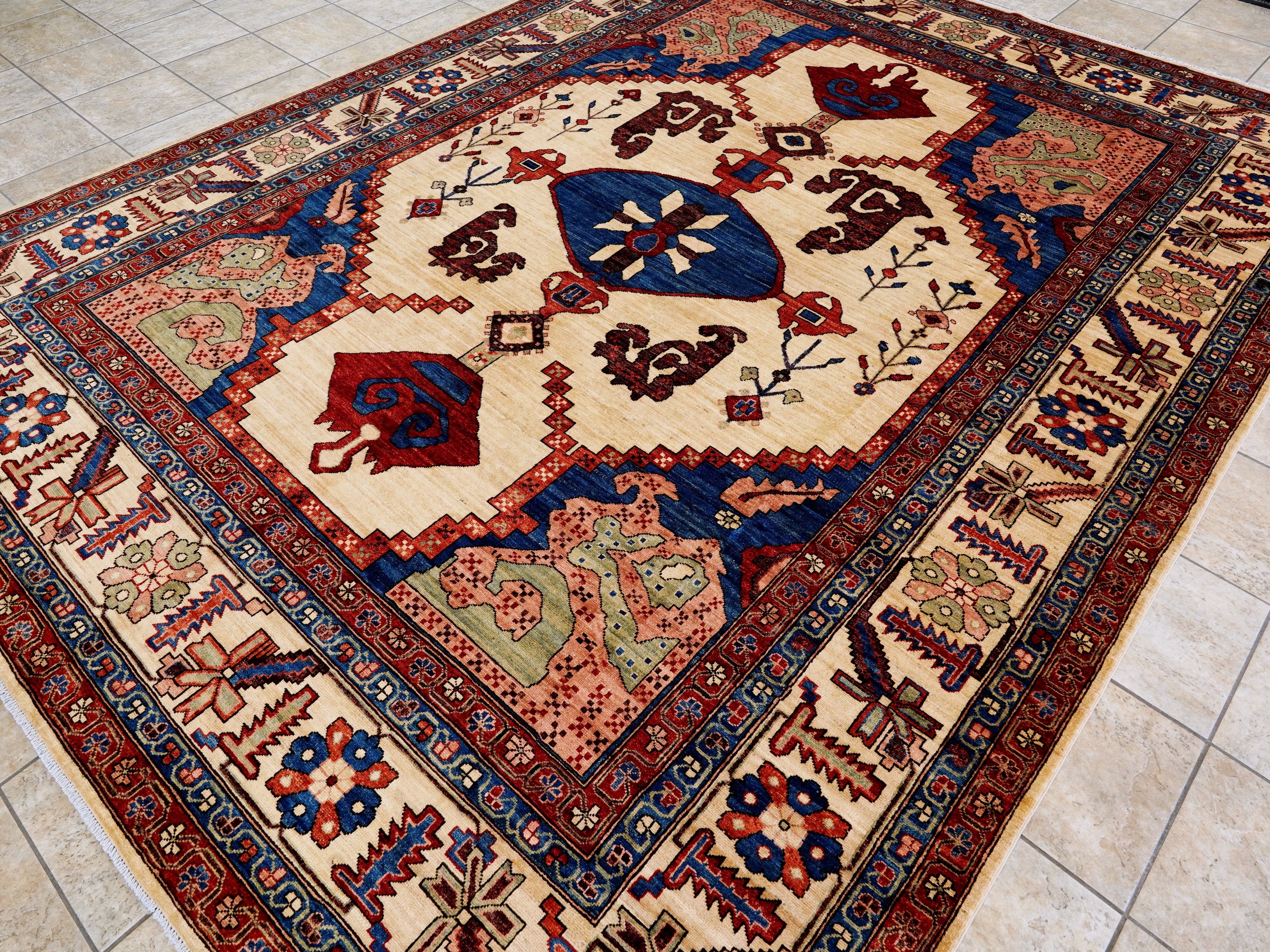 9x12 Ft Red & Beige Afghan Rug - Hand Knotted Traditional Rug