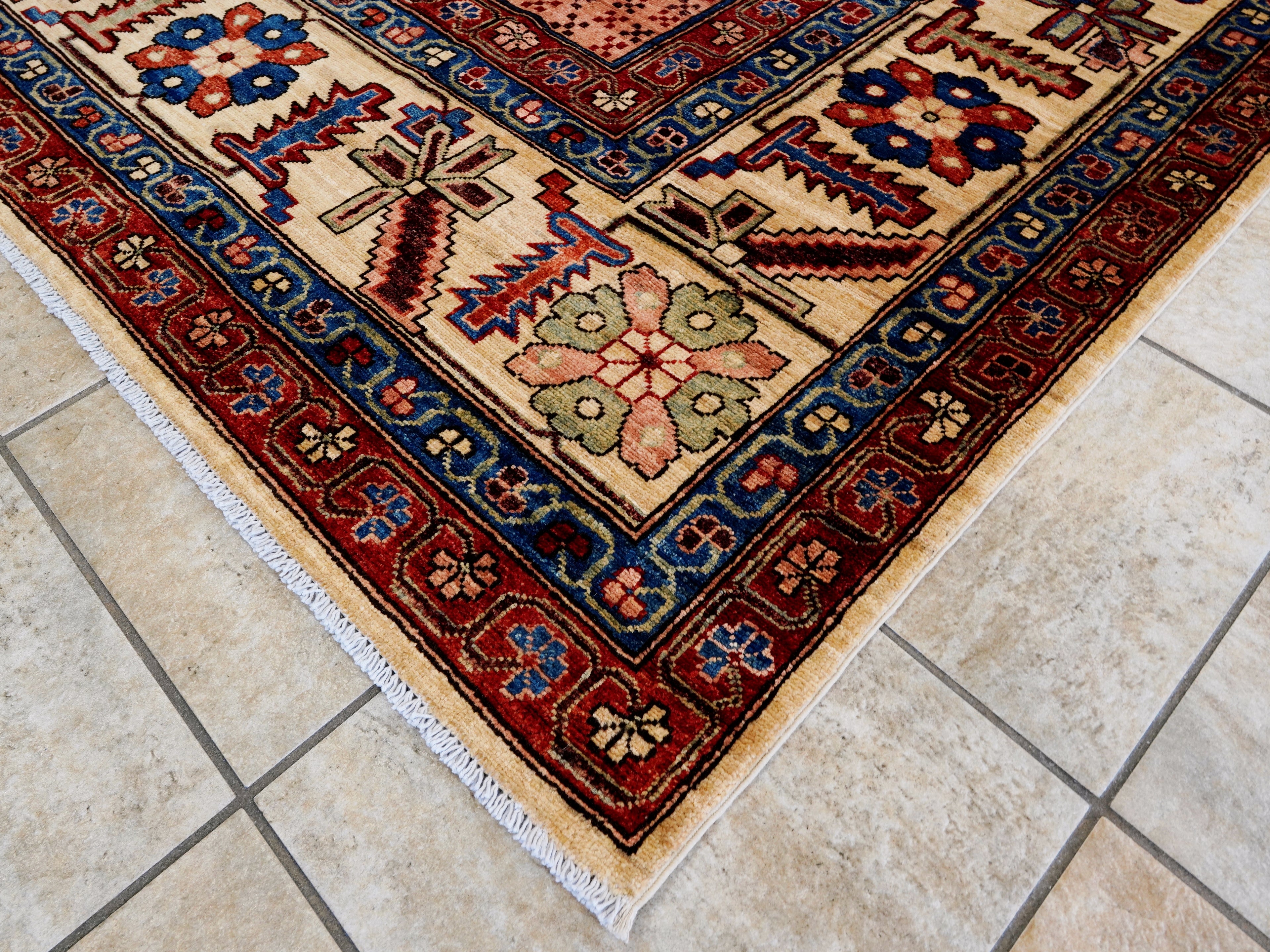 9x12 Ft Red & Beige Afghan Rug - Hand Knotted Traditional Rug