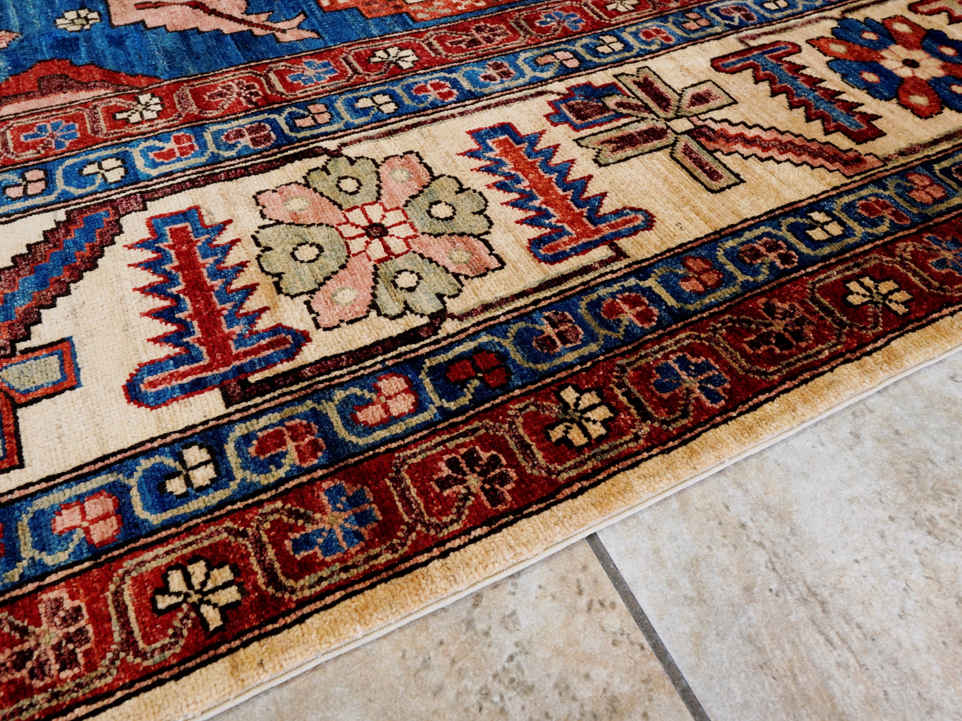 9x12 Ft Red & Beige Afghan Rug - Hand Knotted Traditional Rug