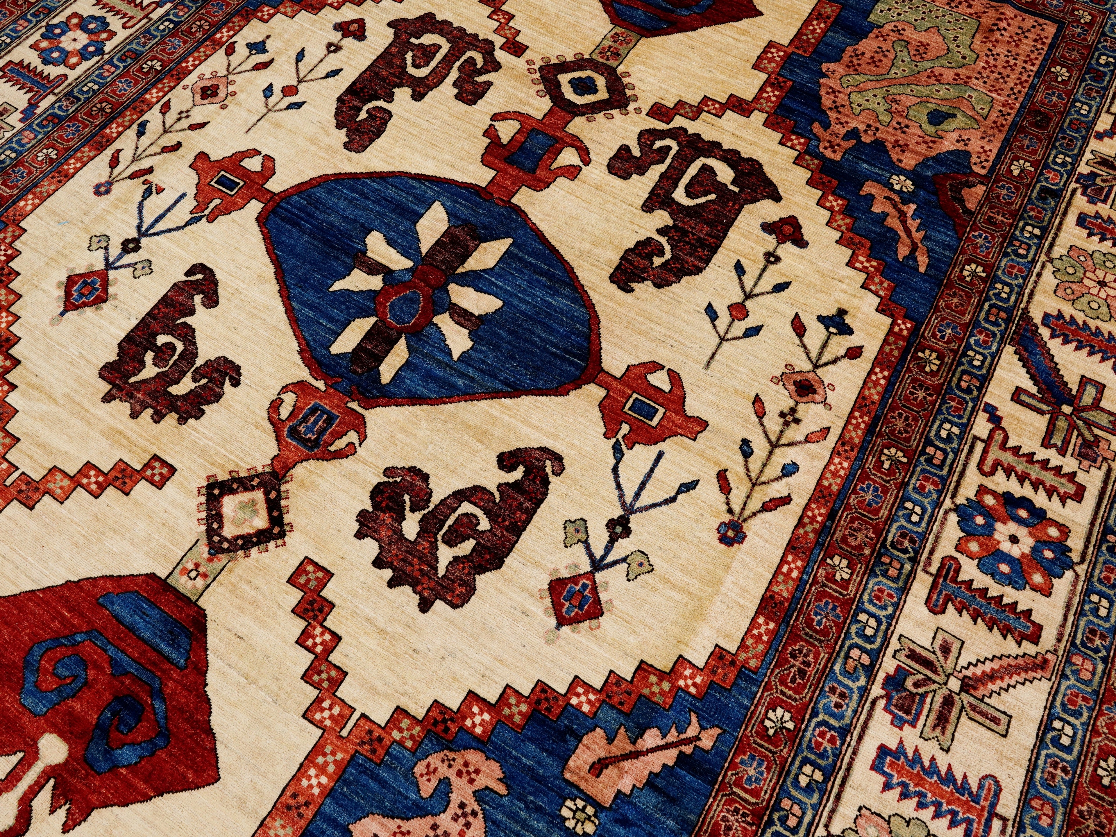 9x12 Ft Red & Beige Afghan Rug - Hand Knotted Traditional Rug