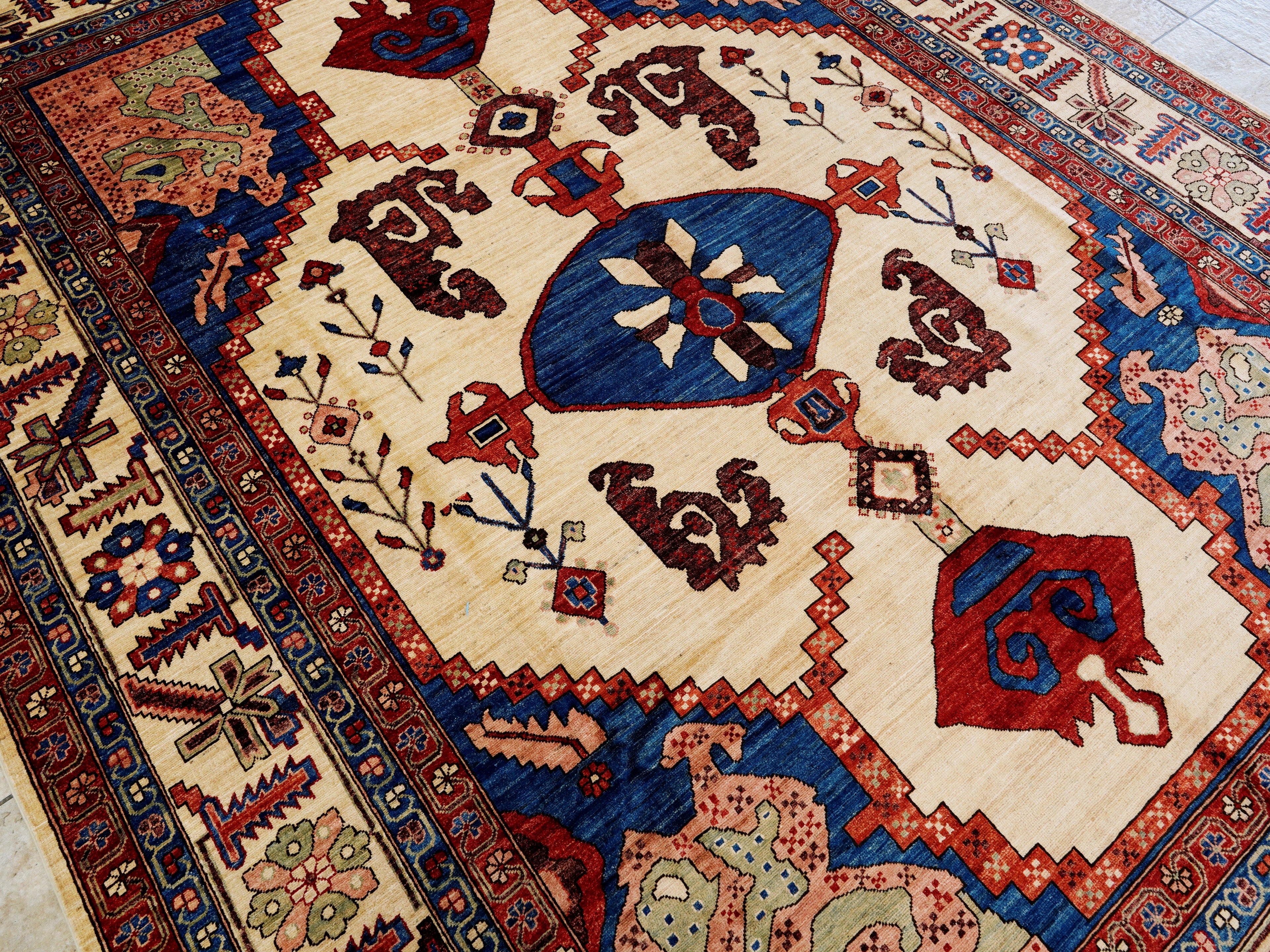 9x12 Ft Red & Beige Afghan Rug - Hand Knotted Traditional Rug