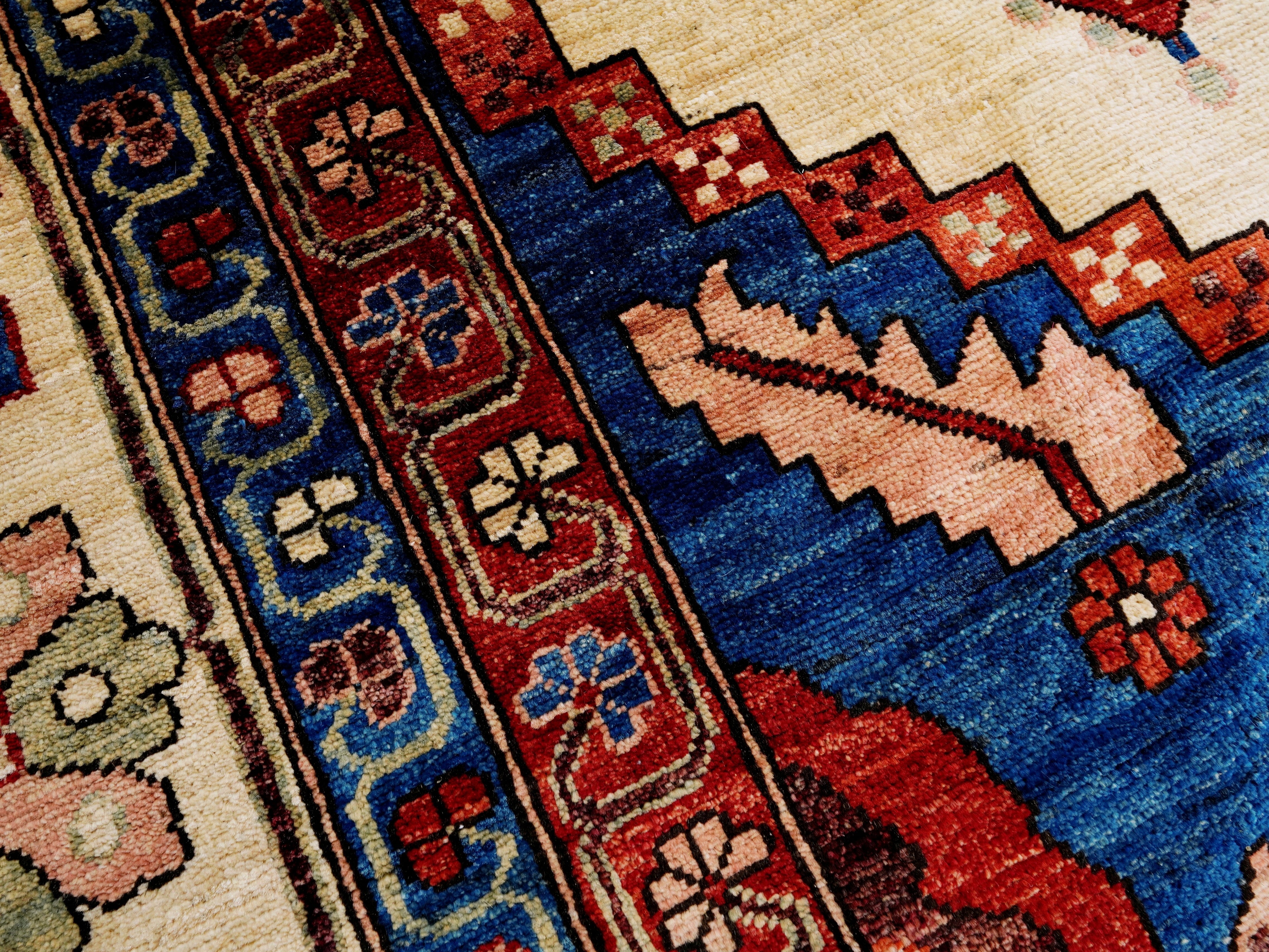 9x12 Ft Red & Beige Afghan Rug - Hand Knotted Traditional Rug