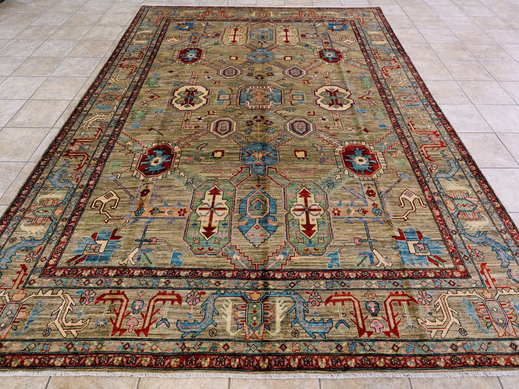 9x12 Ft Brown Oriental Rug - Hand Knotted Traditional Afghan Rug
