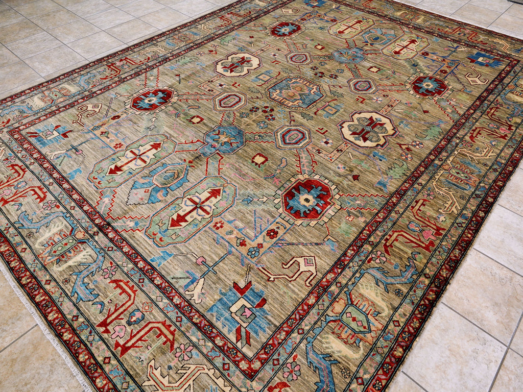 9x12 Ft Brown Oriental Rug - Hand Knotted Traditional Afghan Rug