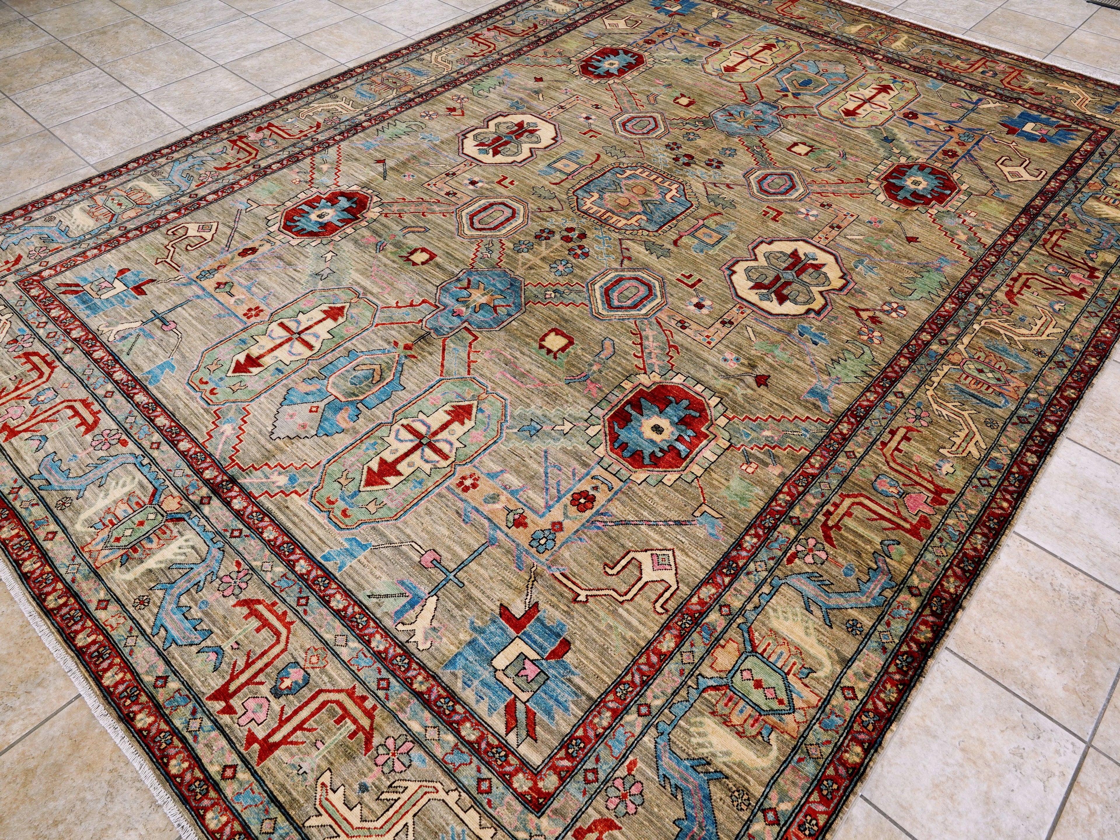 9x12 Ft Brown Oriental Rug - Hand Knotted Traditional Afghan Rug