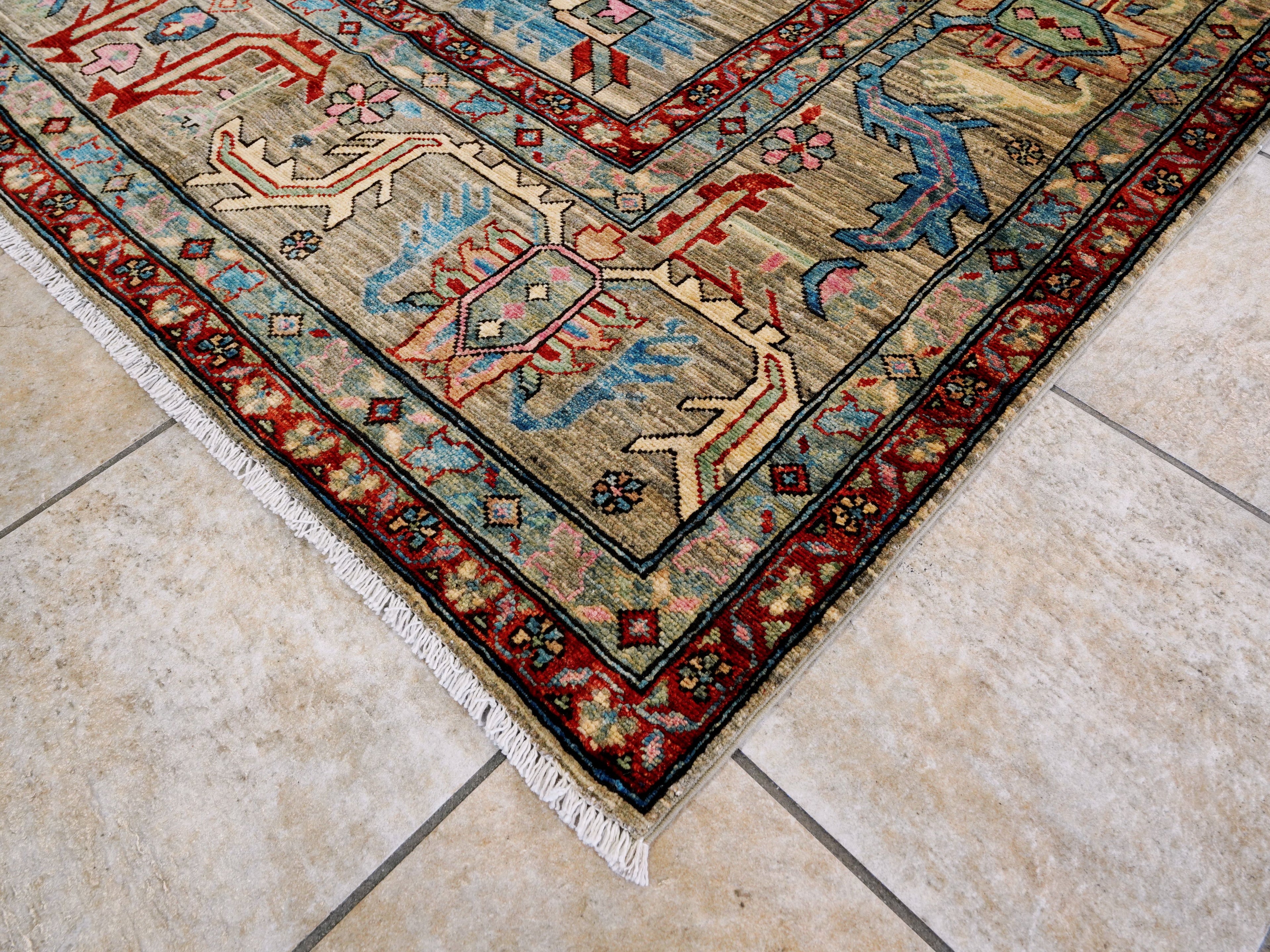 9x12 Ft Brown Oriental Rug - Hand Knotted Traditional Afghan Rug