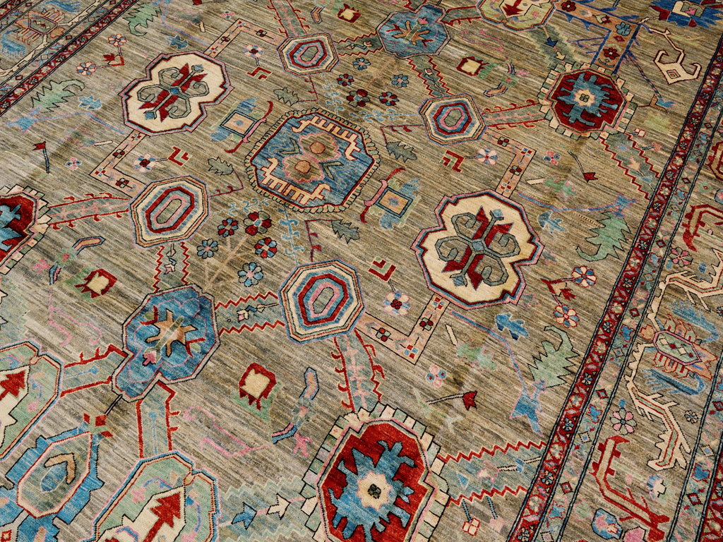 9x12 Ft Brown Oriental Rug - Hand Knotted Traditional Afghan Rug