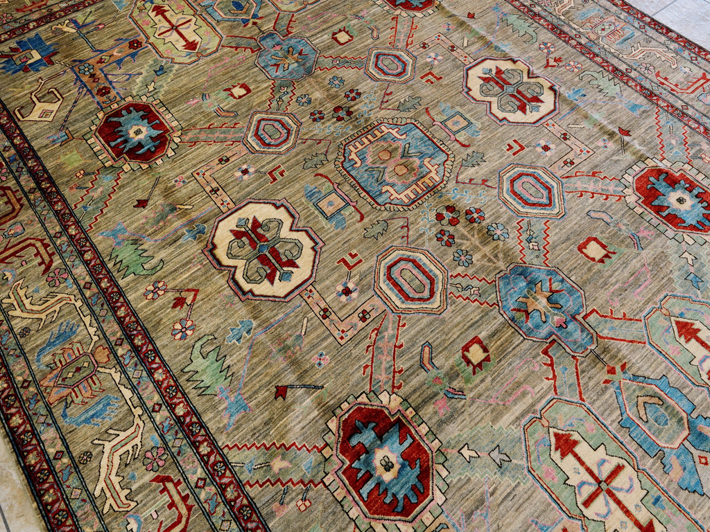 9x12 Ft Brown Oriental Rug - Hand Knotted Traditional Afghan Rug