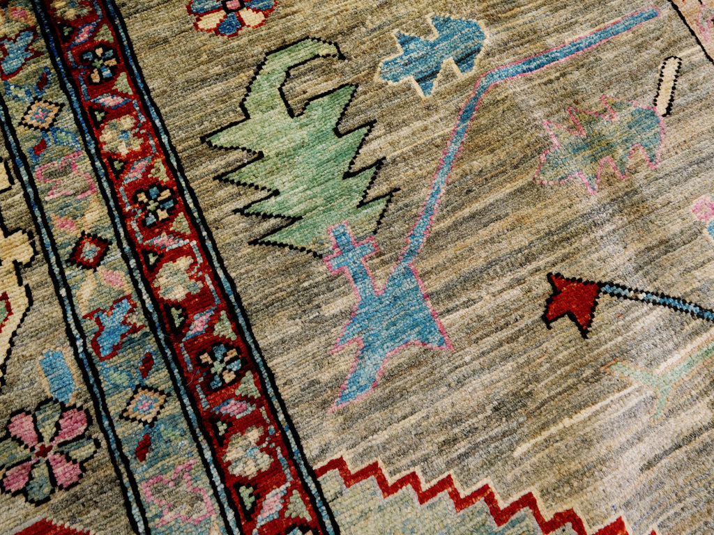 9x12 Ft Brown Oriental Rug - Hand Knotted Traditional Afghan Rug