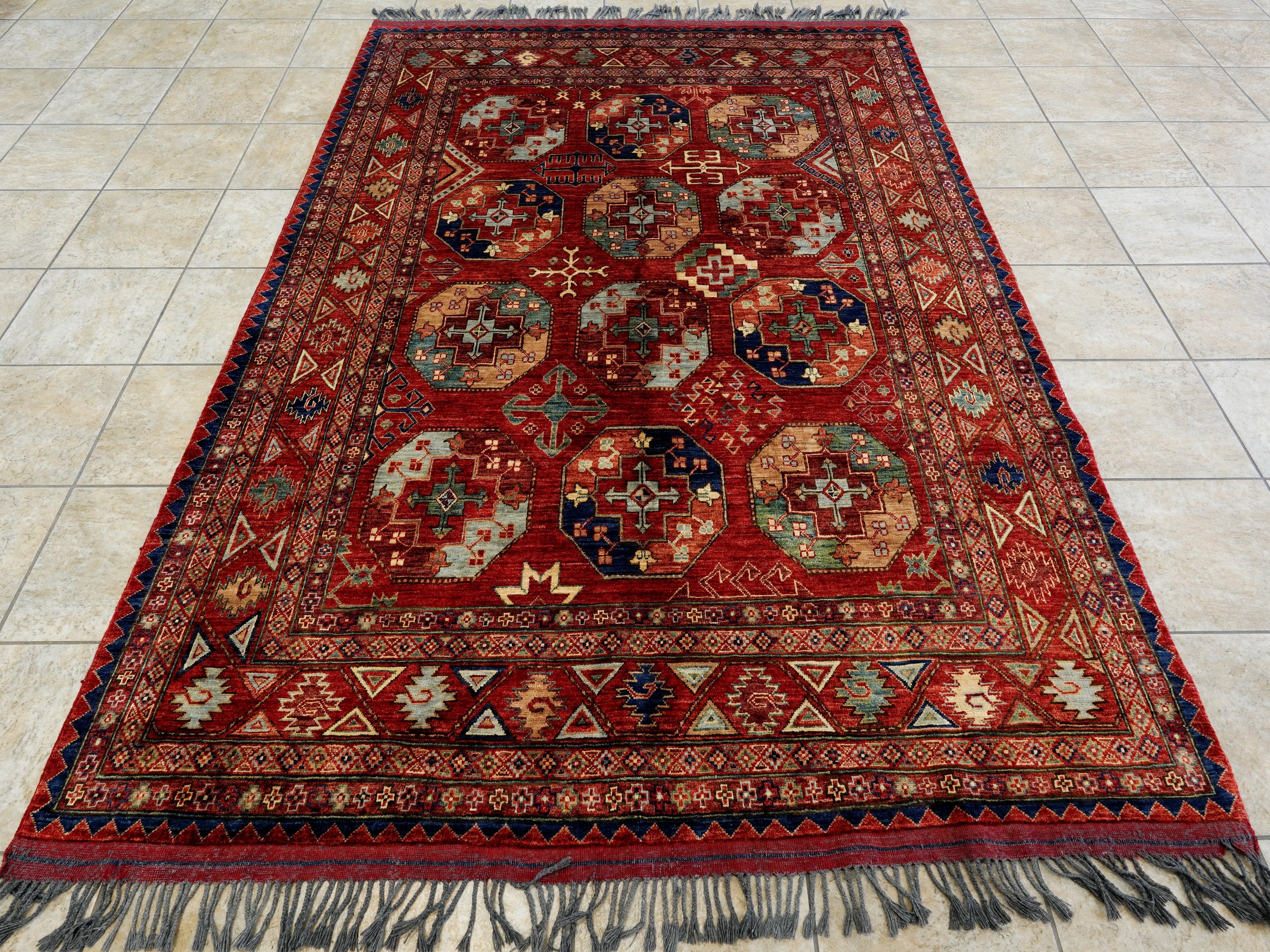 6x9 Ft Red Ersari Rug - Hand Knotted Afghan Rug