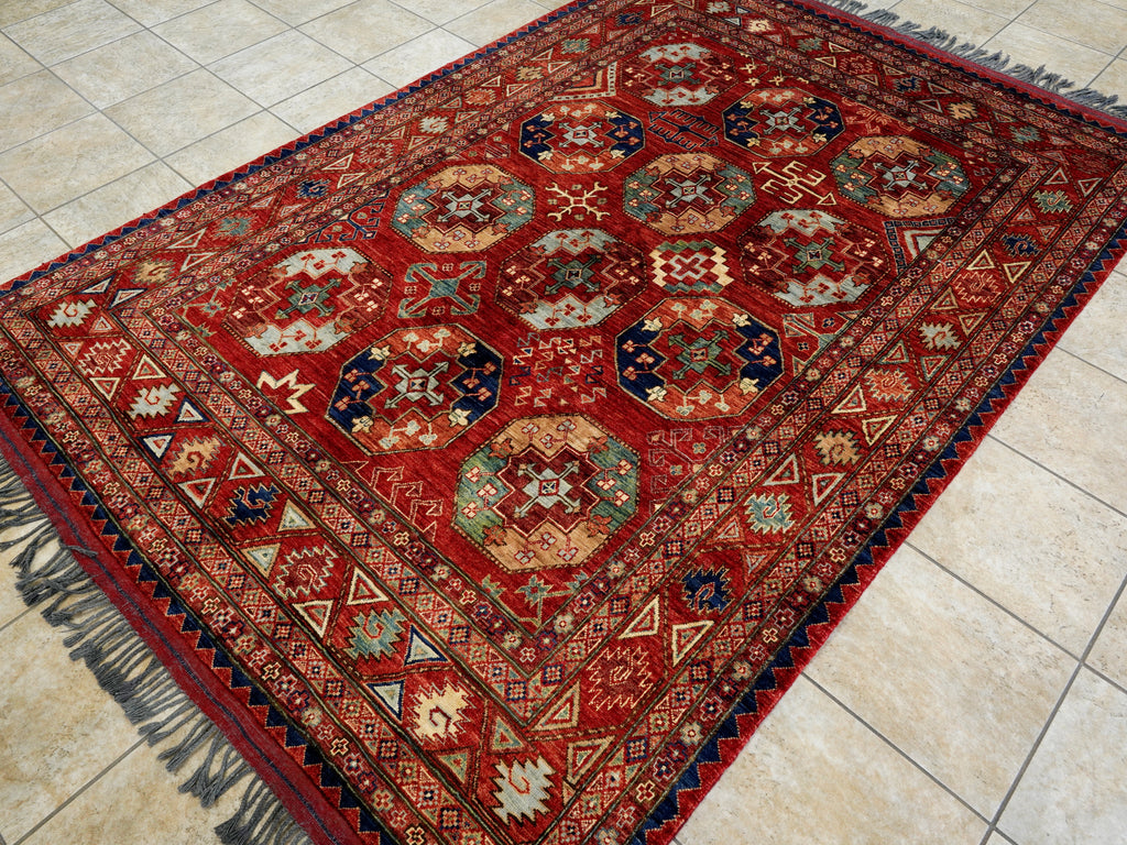6x9 Ft Red Ersari Rug - Hand Knotted Afghan Rug