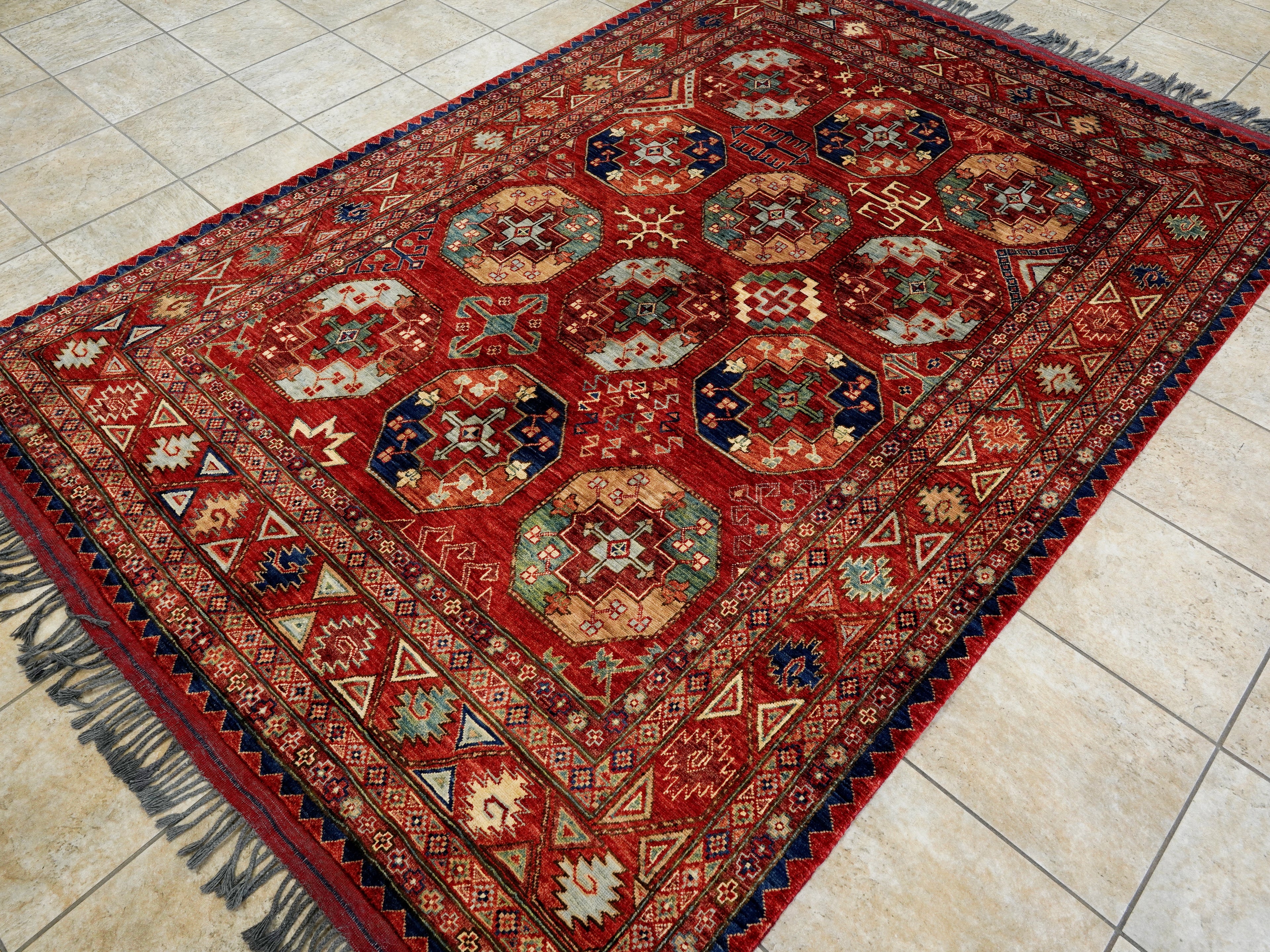 6x9 Ft Red Ersari Rug - Hand Knotted Afghan Rug