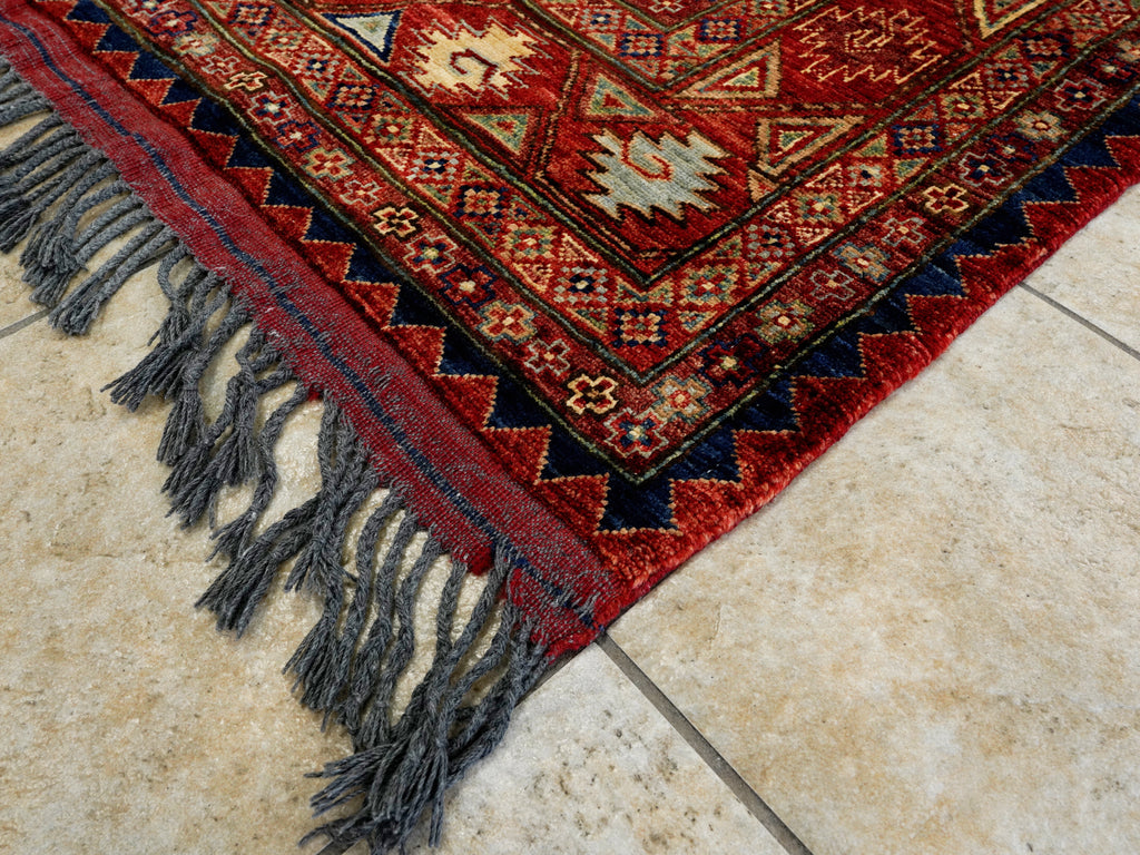 6x9 Ft Red Ersari Rug - Hand Knotted Afghan Rug