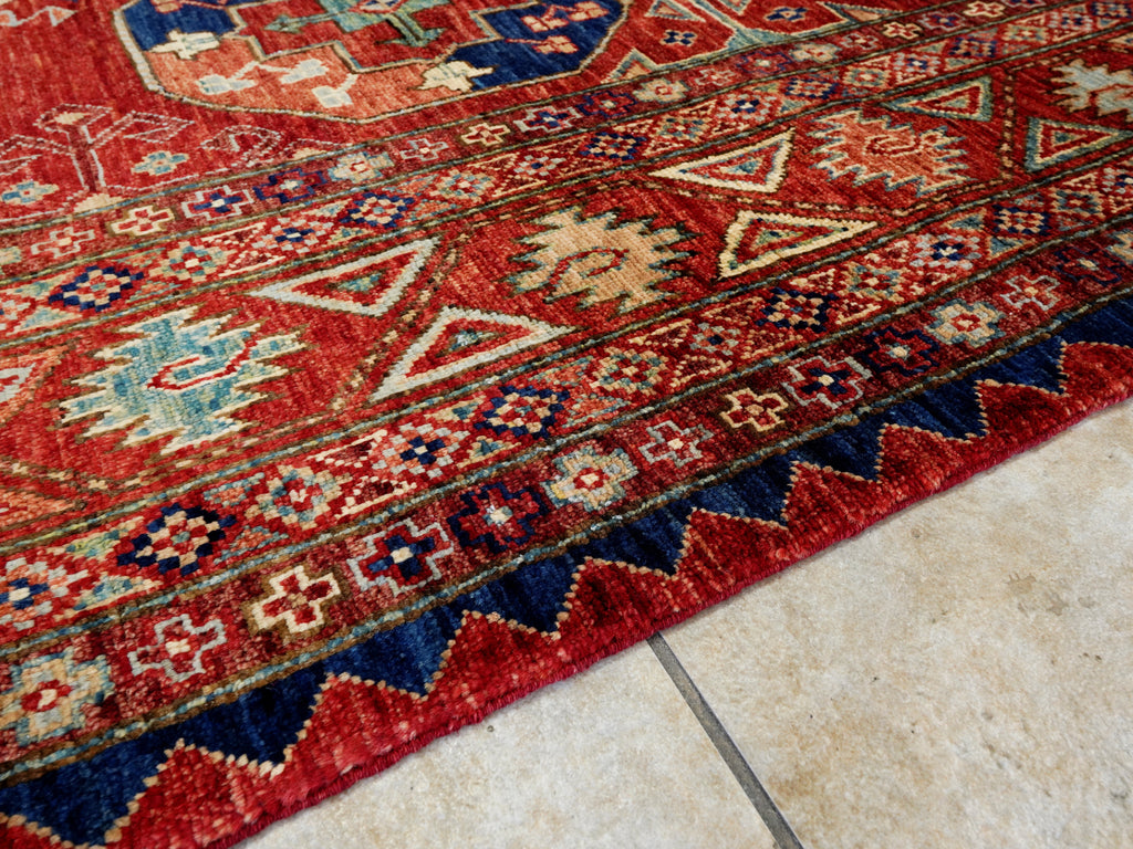 6x9 Ft Red Ersari Rug - Hand Knotted Afghan Rug