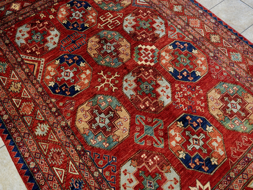 6x9 Ft Red Ersari Rug - Hand Knotted Afghan Rug